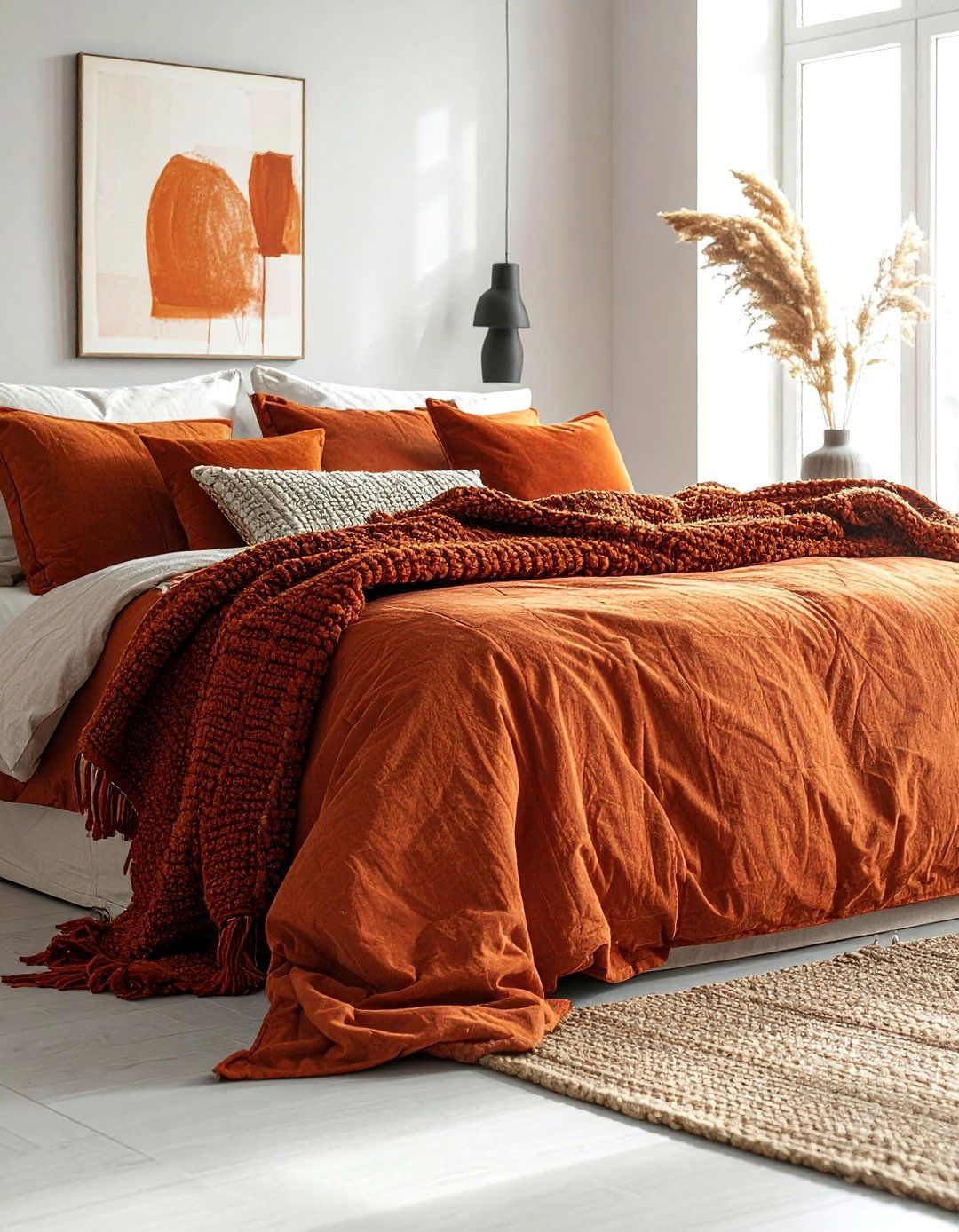 Layered Rust Textiles for a Cozy Vibe - 15 Rust Bedroom Ideas for a Warm and Cozy Ambiance