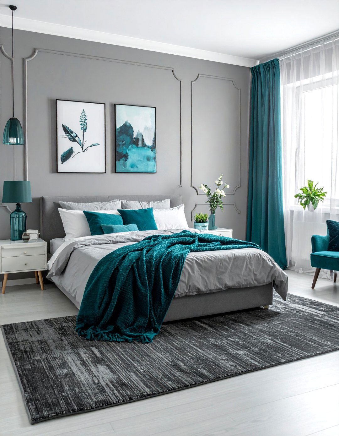 Layering Multiple Shades of Grey with Teal Accents - 15 Teal and Grey Bedroom Ideas for a Stylish Retreat
