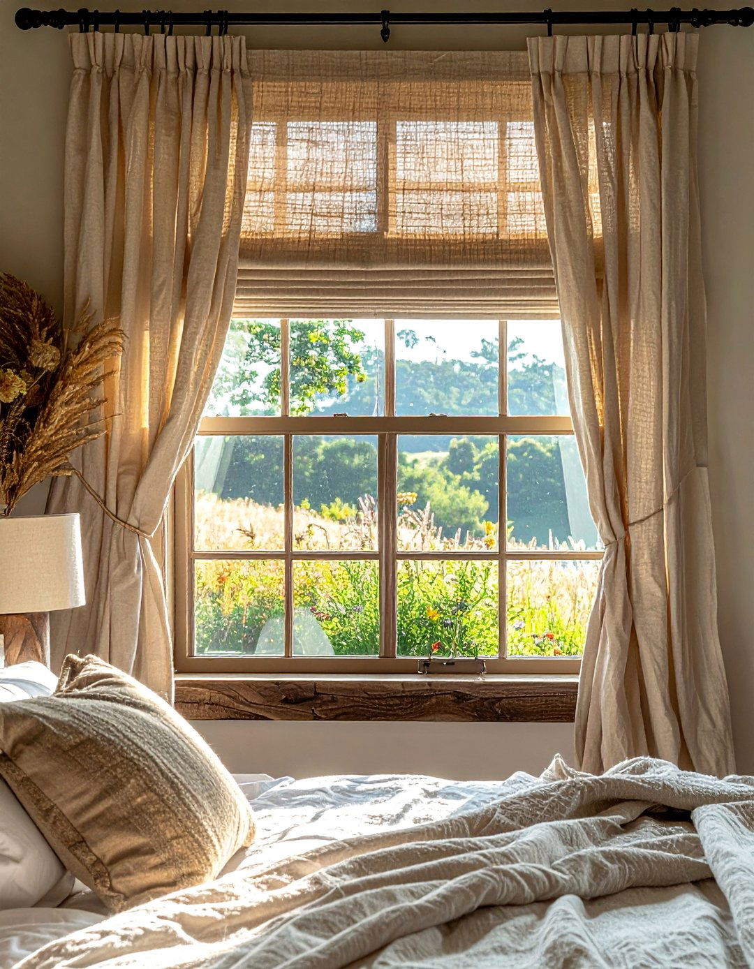 Layering Roman Shades under Curtains - 40 Farmhouse Window Treatment Ideas for a Cozy Home