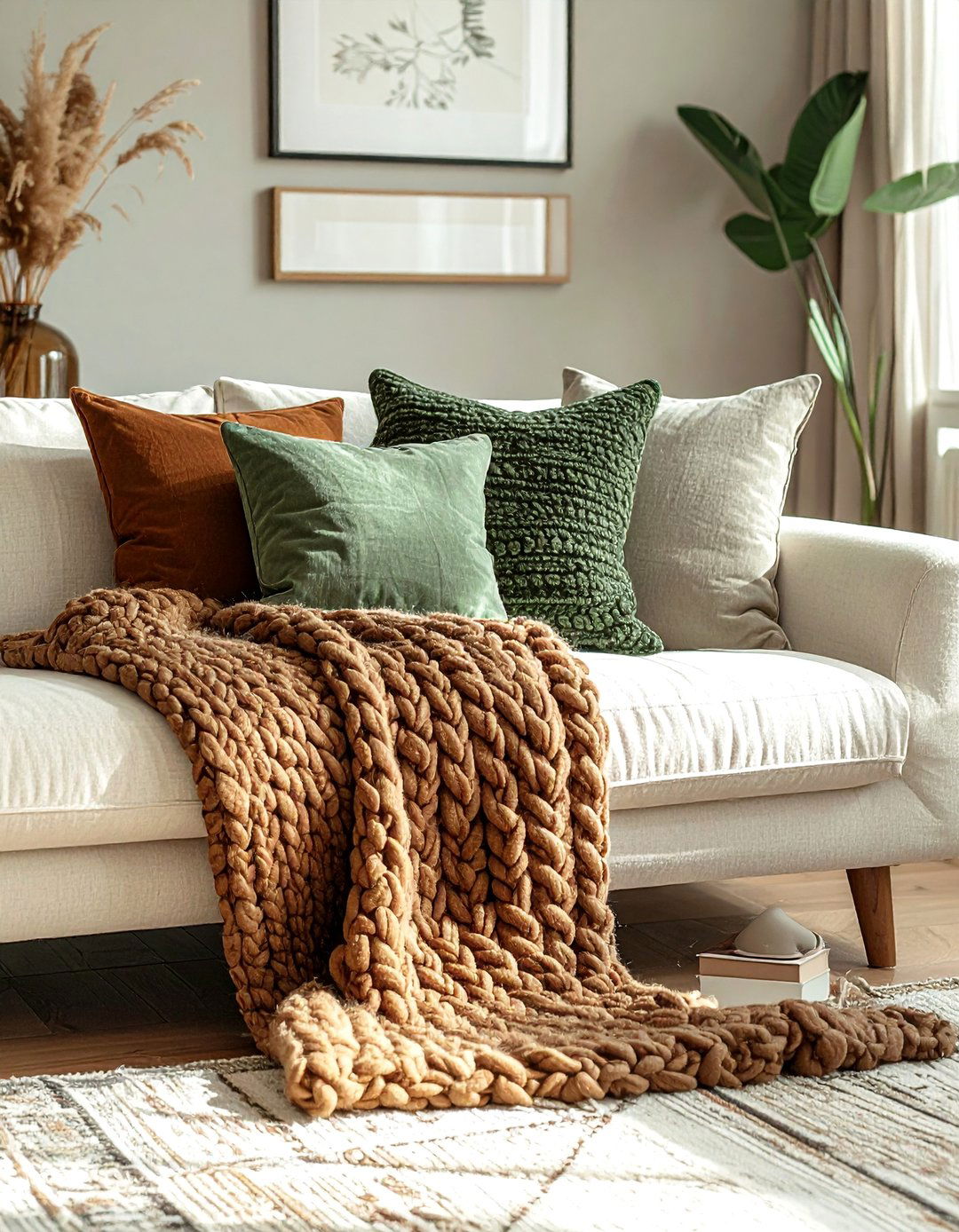 Layering Sage Green and Brown Textiles - 20 Sage Green and Brown Living Room Ideas for Balance