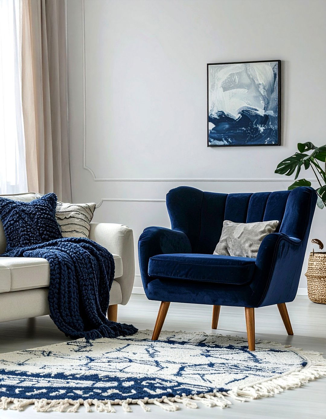 Layering Textures with Navy Velvet and Cream Linen - 25 Navy and Cream Living Room Ideas for Timeless Elegance