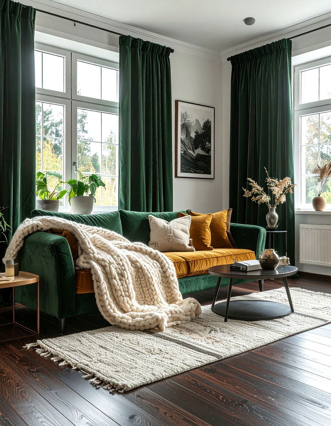 Layering Textures with Velvet and Knits - 30 Dark Brown Floor Living Room Ideas for a Warm Ambiance
