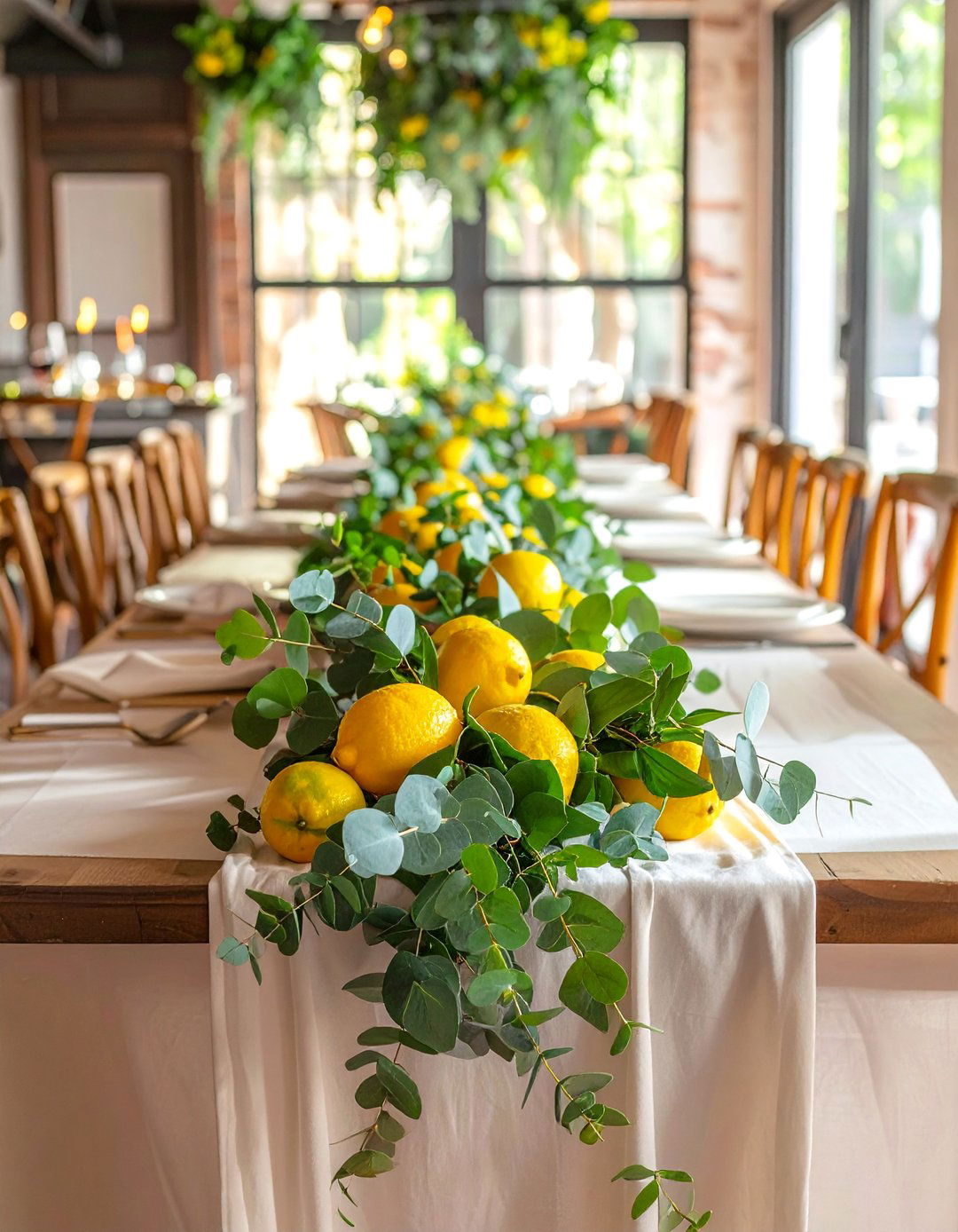 Lemon and Greenery Spring Centerpiece Runner - 25 Spring Centerpiece Ideas for a Fresh Look