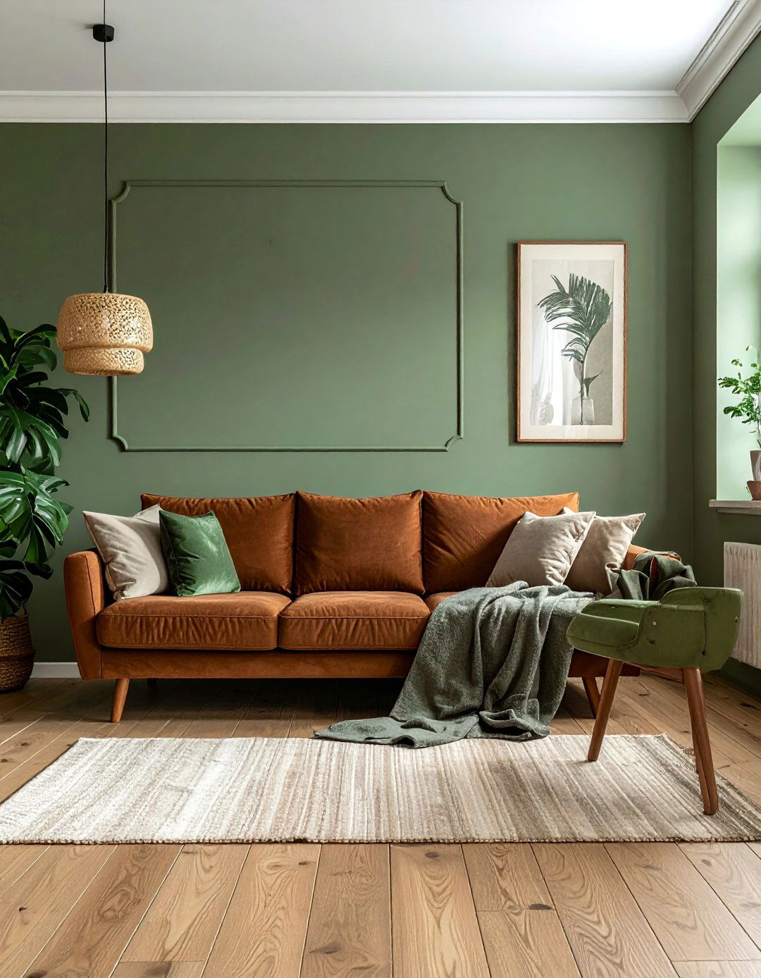 Light Brown Flooring to Brighten the Space - 20 Sage Green and Brown Living Room Ideas for Balance