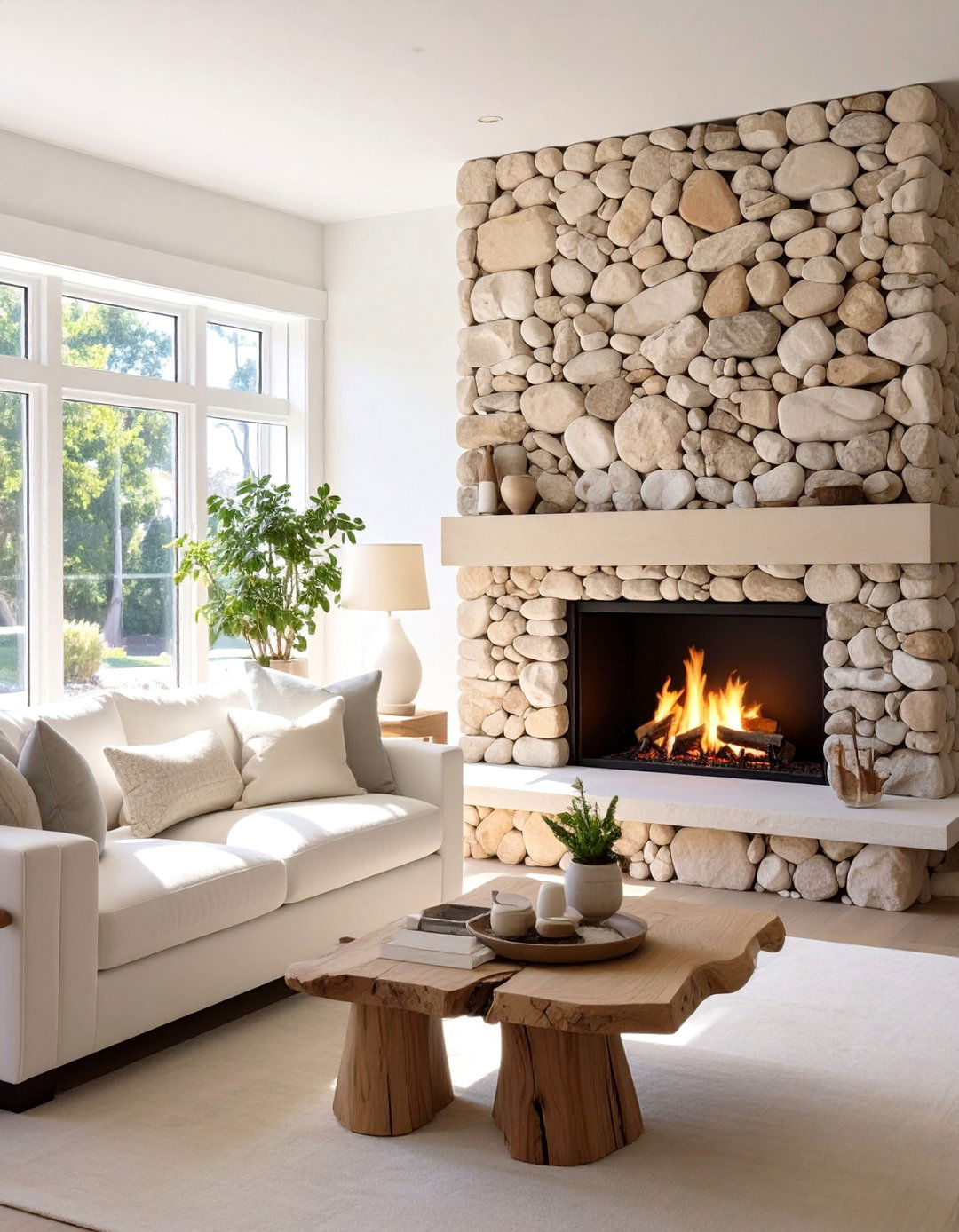 Light Colored River Rock Fireplace - 30 Unique River Rock Fireplace Ideas for Cozy Homes