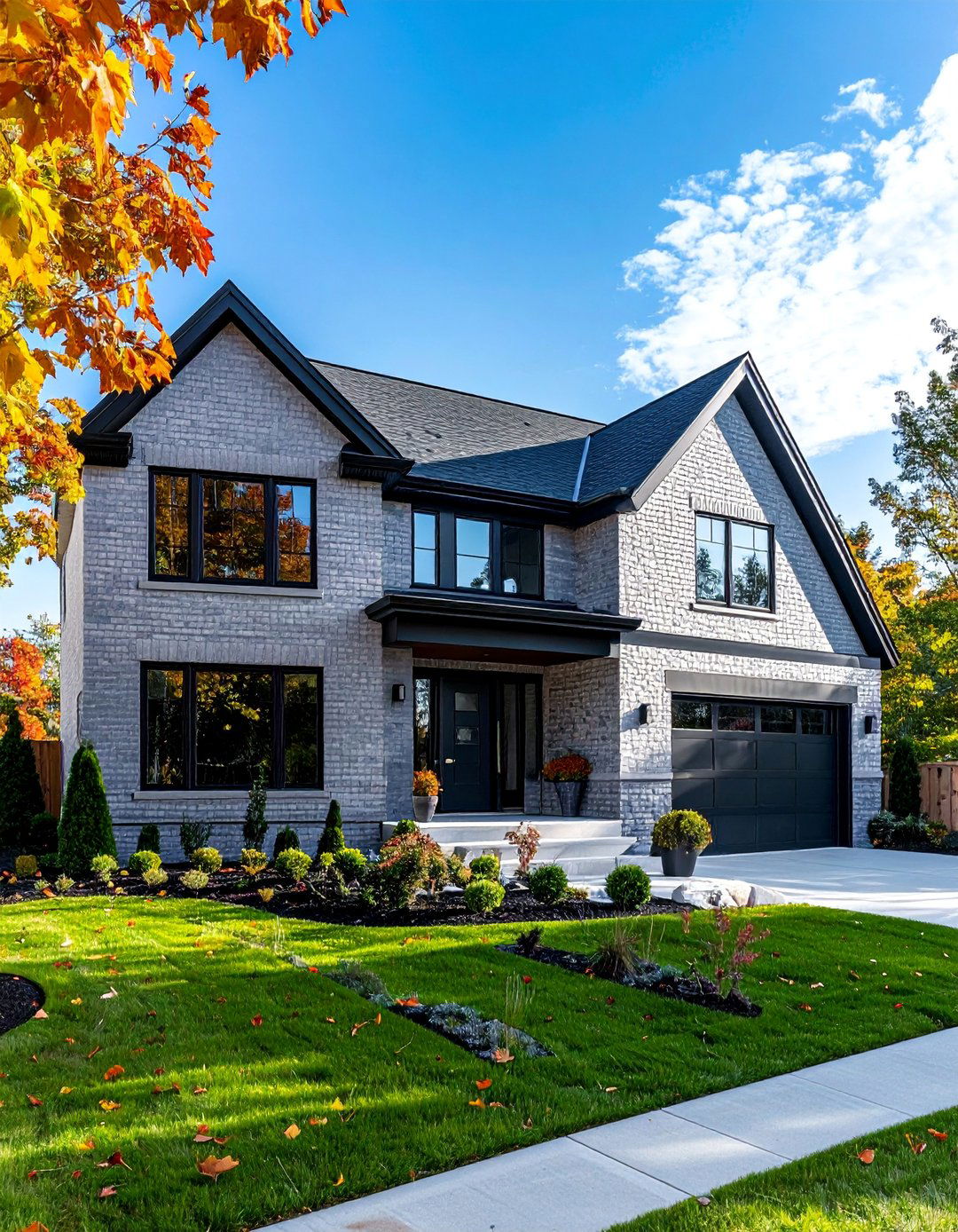 Light Gray Brick Exterior with Black Trim - 30 Gray Brick Exterior Home Ideas for Modern Elegance