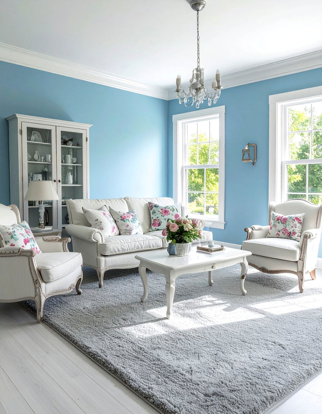 Light Grey Carpet with Periwinkle Blue Walls - 20 Grey Floor Living Room With Blue Walls Ideas