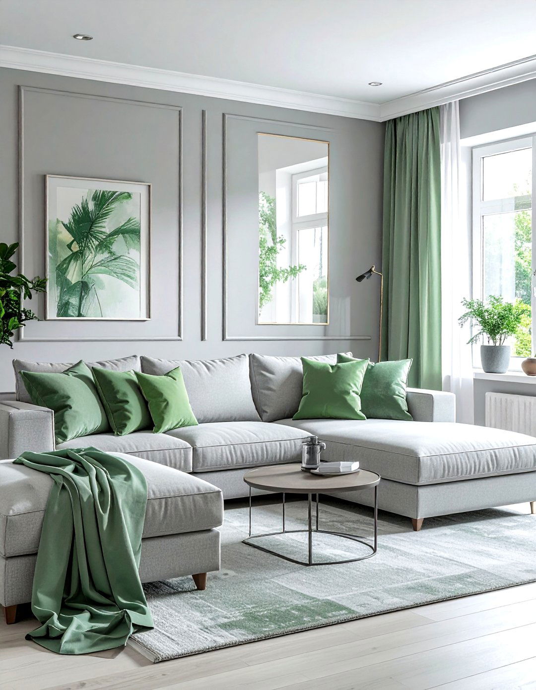 Light Grey and Minty Sage for an Airy Feel - 20 Grey and Sage Green Living Room Ideas