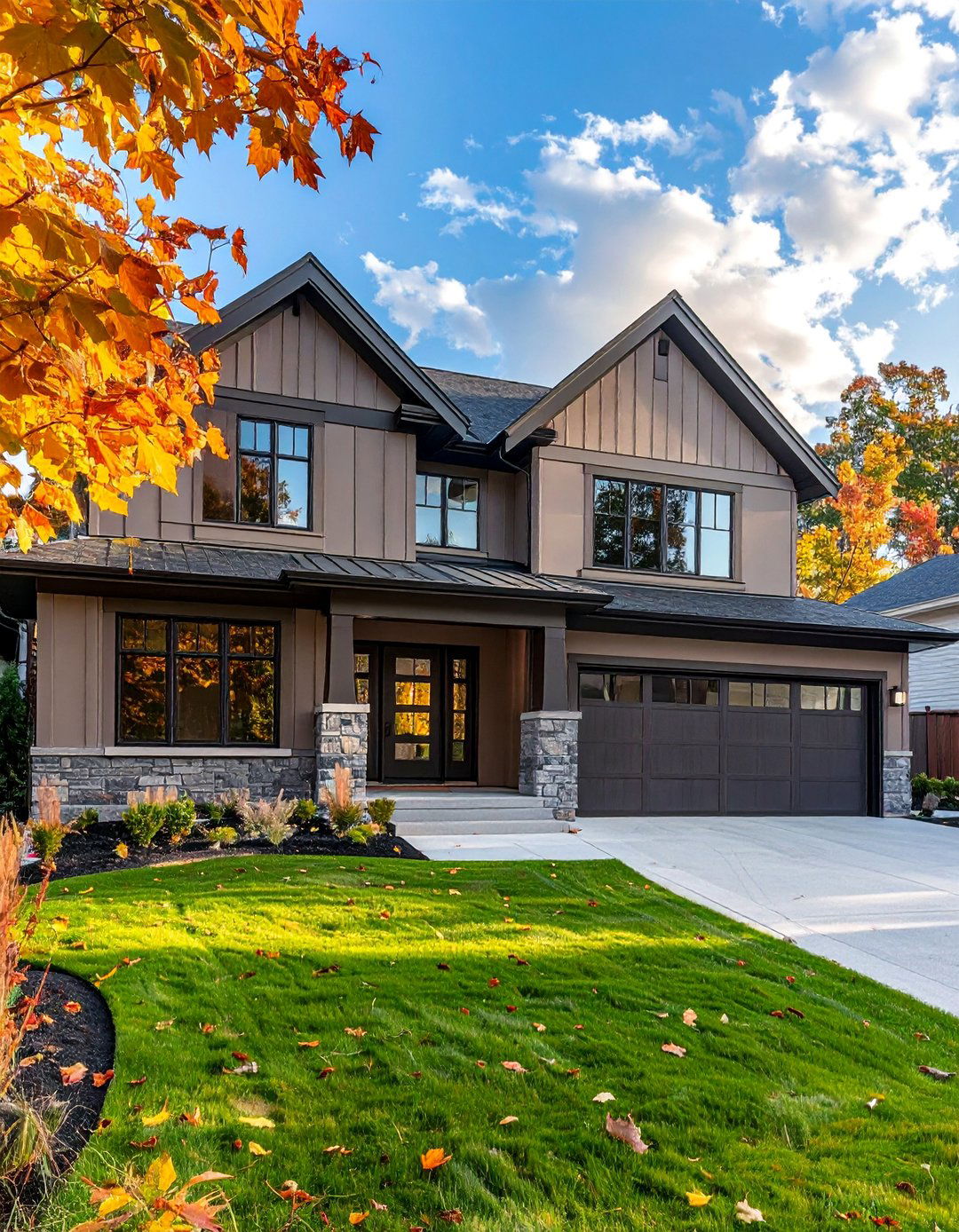 Light Taupe Body with a Dark Taupe Trim - 25 Exterior Taupe House Color Combinations for a Timeless Look