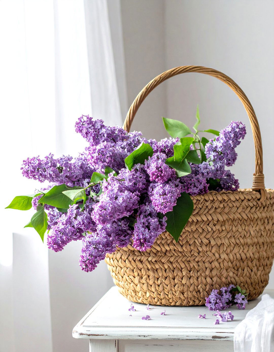 Lilac Spring Centerpiece in a Woven Basket - 25 Spring Centerpiece Ideas for a Fresh Look