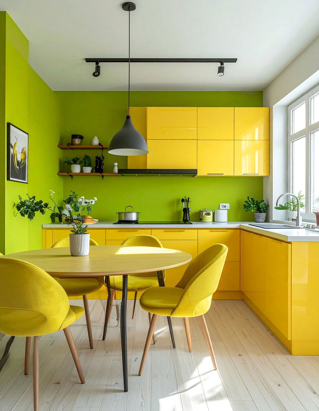 Lime Green Accent Wall with Soft Yellow Cabinetry - 20 Green and Yellow Kitchen Ideas for a Fresh Look