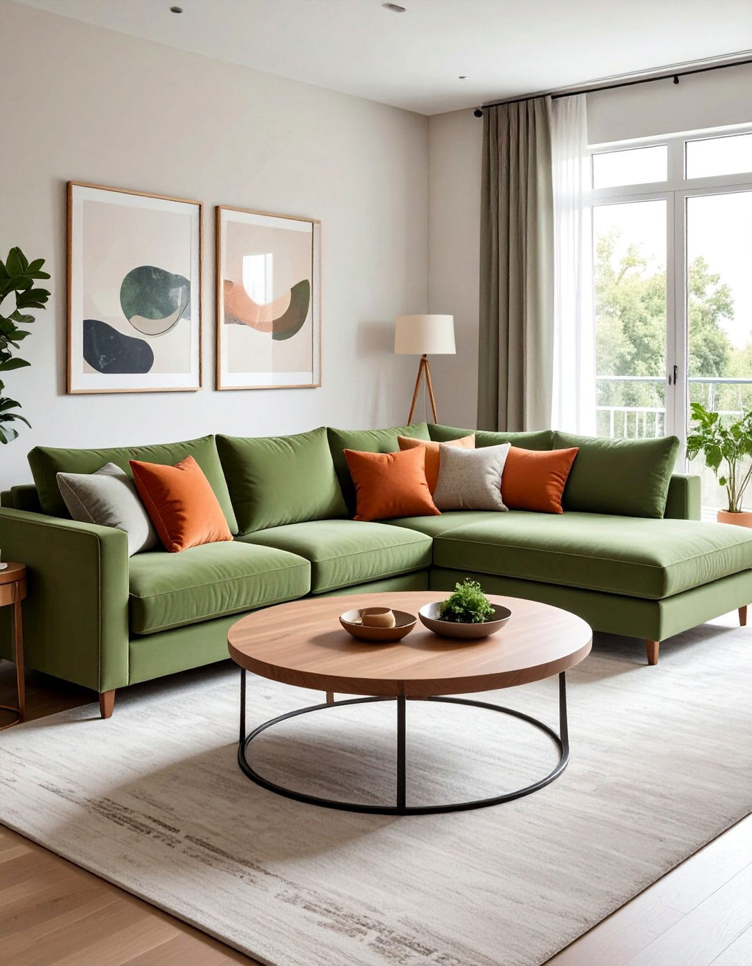 Living Room Layout with a Sage Green Sectional - 20 Sage Green Couch Living Room Ideas for Serenity