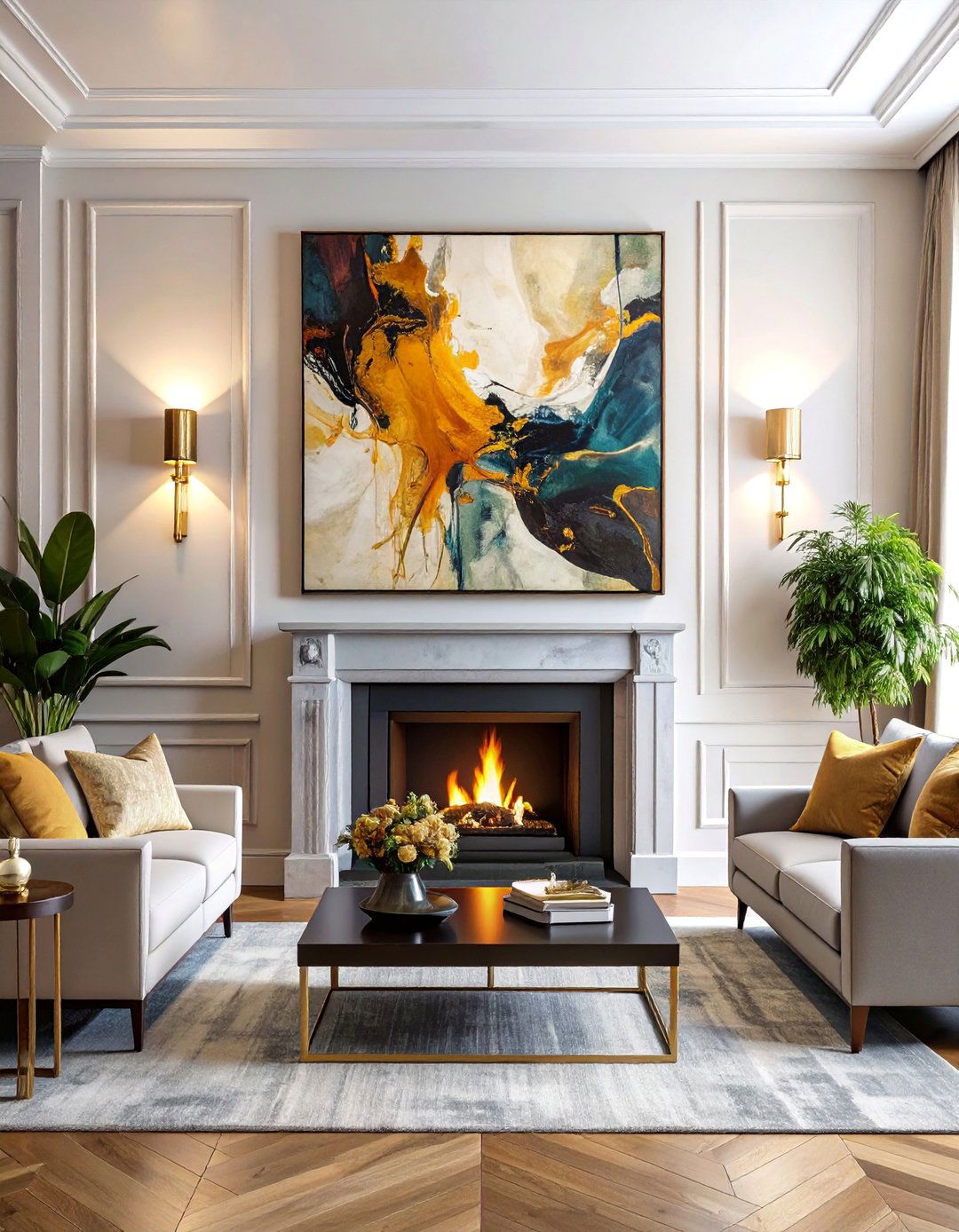 Living Room with Elegant Wall Sconces - 40 Living Room Decor Ideas for a Cozy and Chic Space