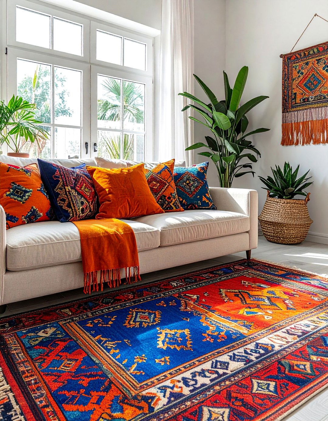 Living Room with Global Inspired Textiles - 40 Living Room Decor Ideas for a Cozy and Chic Space