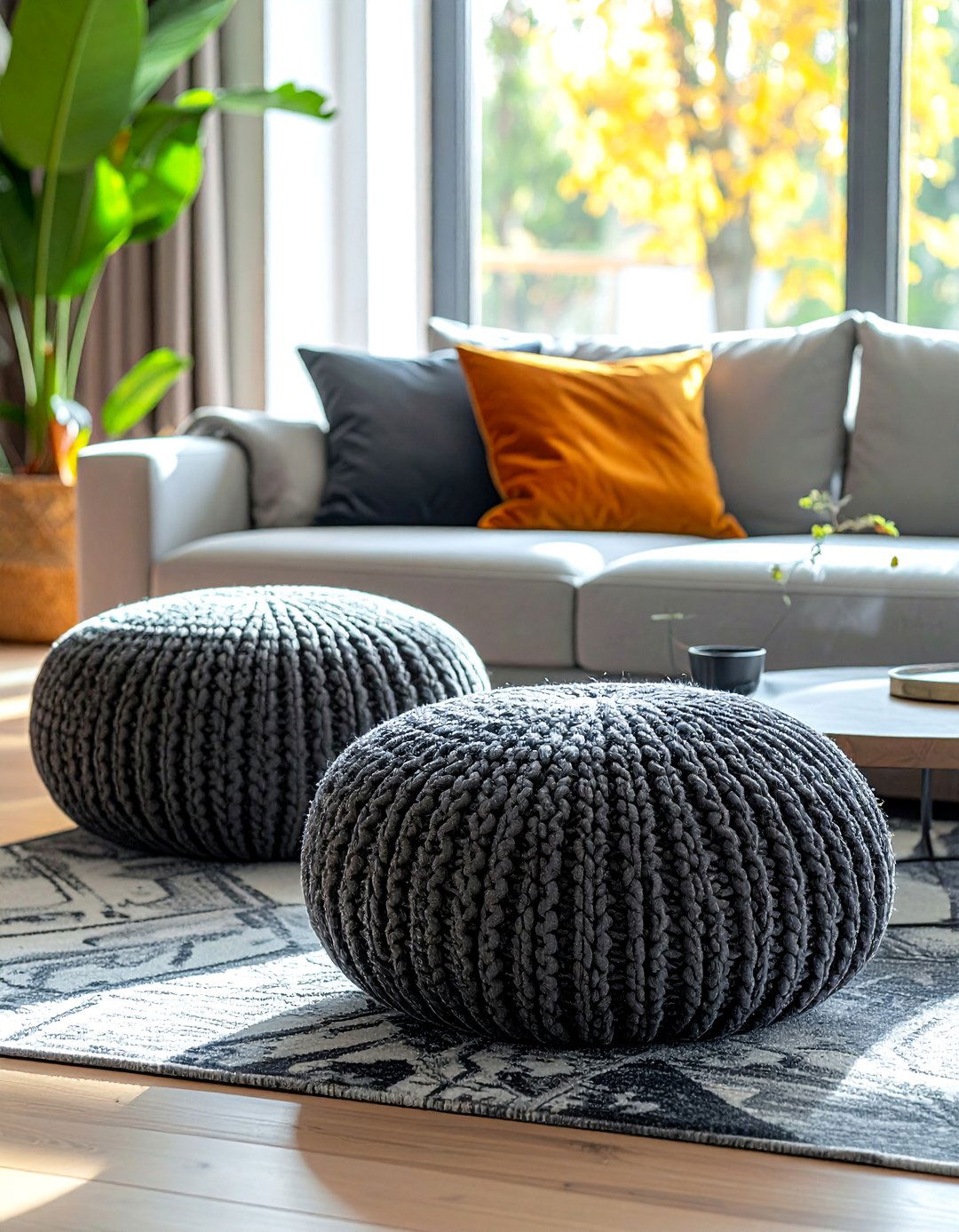 Living Room with Poufs for Flexible Seating - 40 Living Room Decor Ideas for a Cozy and Chic Space