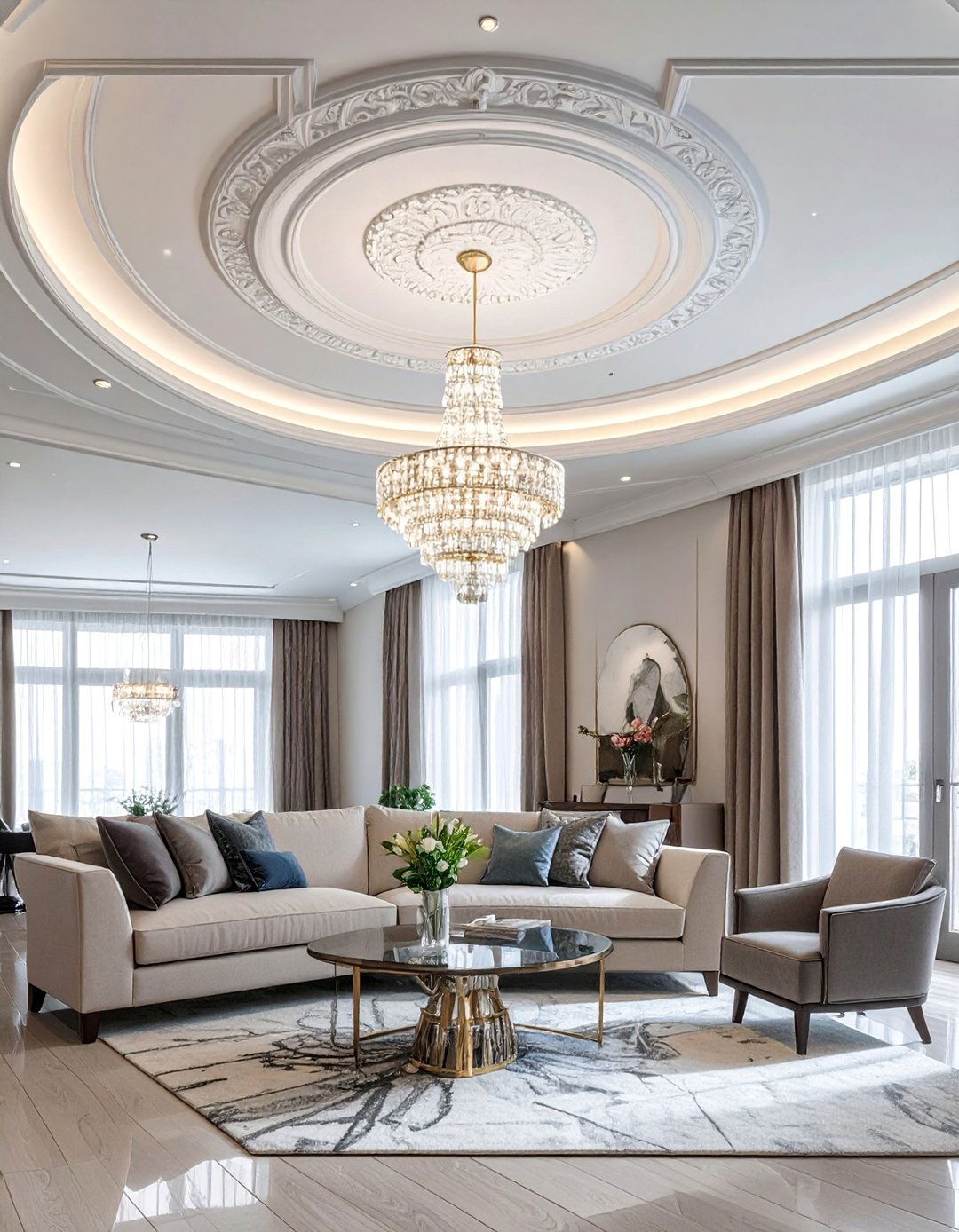 Living Room with a Ceiling Medallion - 40 Living Room Decor Ideas for a Cozy and Chic Space