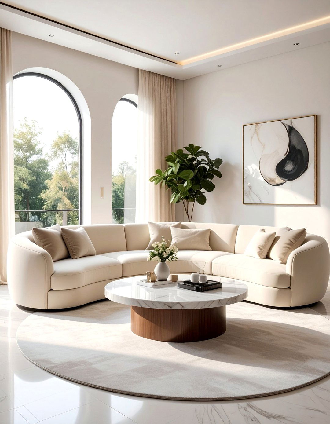 Living Room with a Curved Sofa - 40 Living Room Decor Ideas for a Cozy and Chic Space