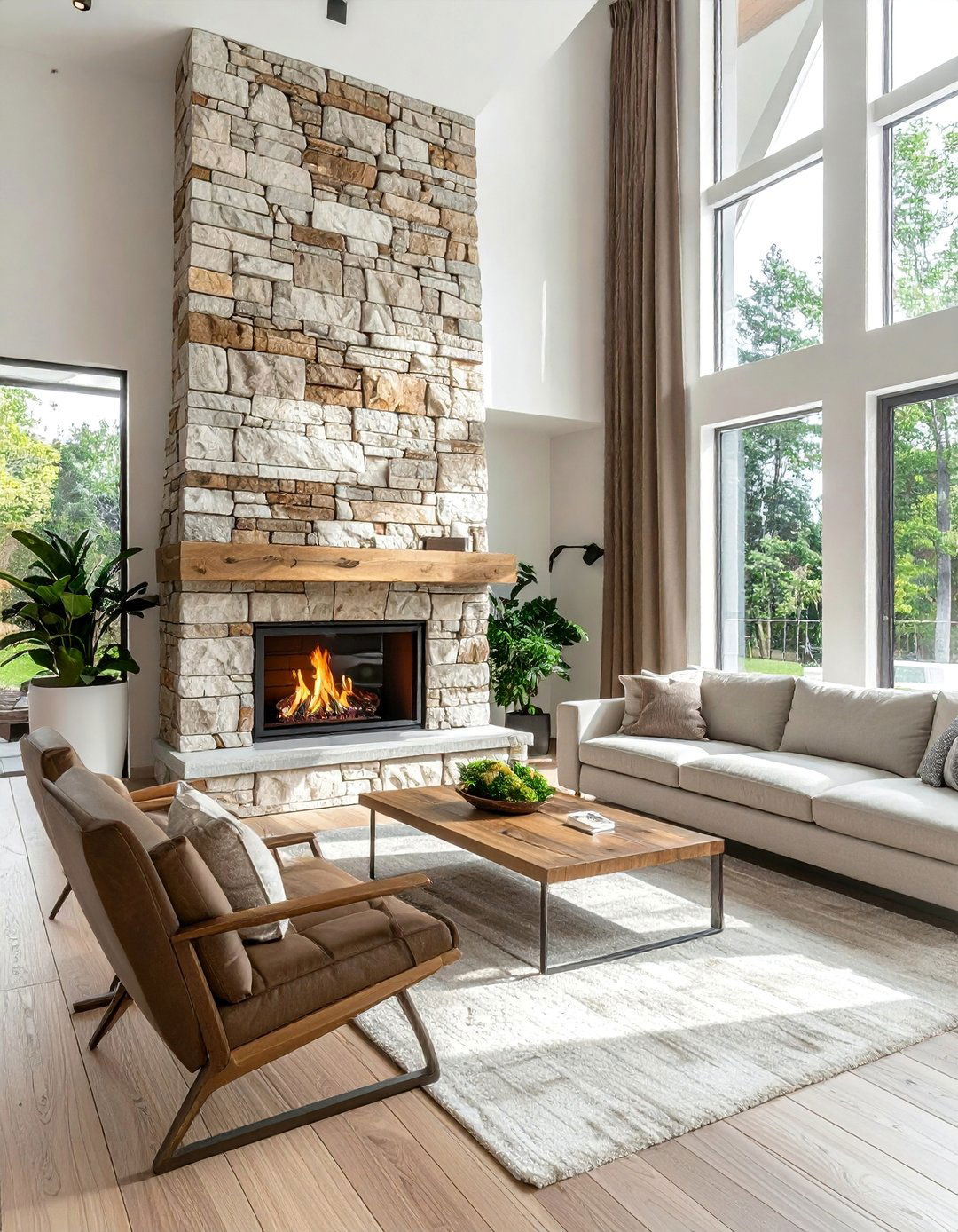 Living Room with a Statement Stone Fireplace - 40 Living Room Decor Ideas for a Cozy and Chic Space