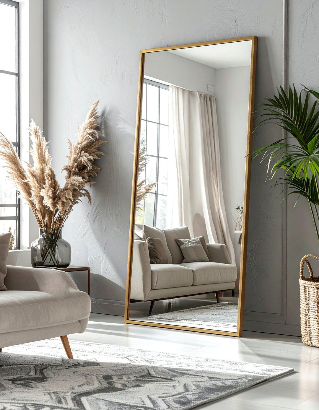 Living Room with an Oversized Mirror - 40 Living Room Decor Ideas for a Cozy and Chic Space