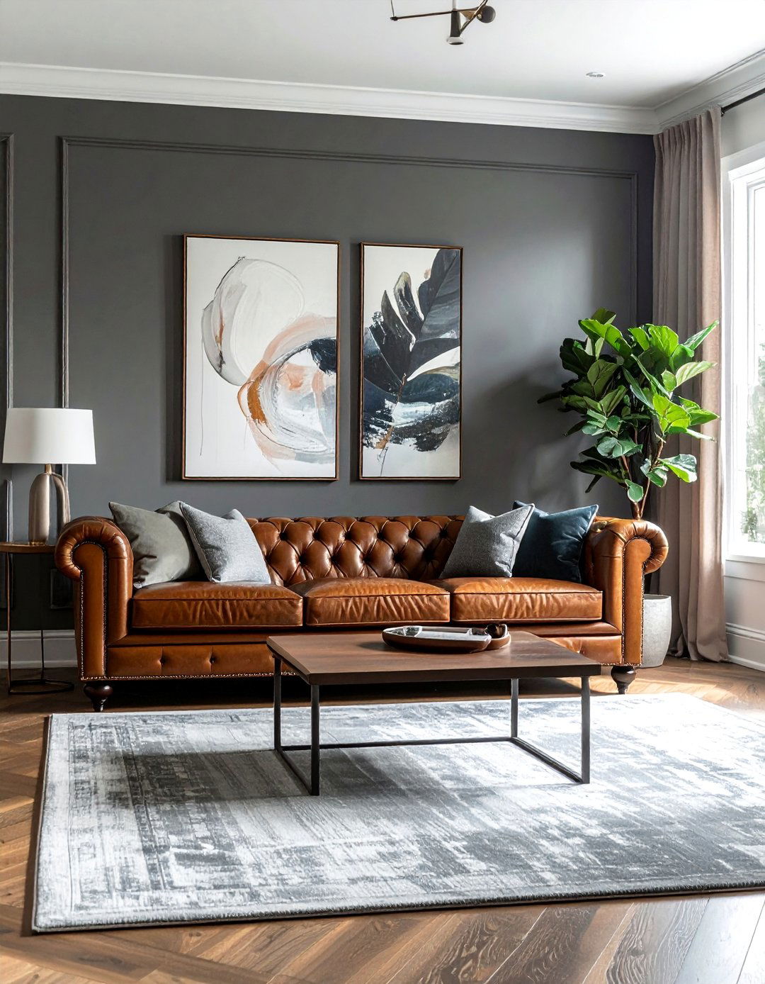 Living room with a Leather Chesterfield Sofa - 40 Living Room Decor Ideas for a Cozy and Chic Space