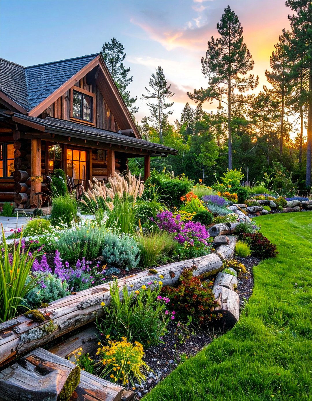 Log Garden Borders and Edging - 25 Log Cabin Landscaping Ideas for Rustic Appeal