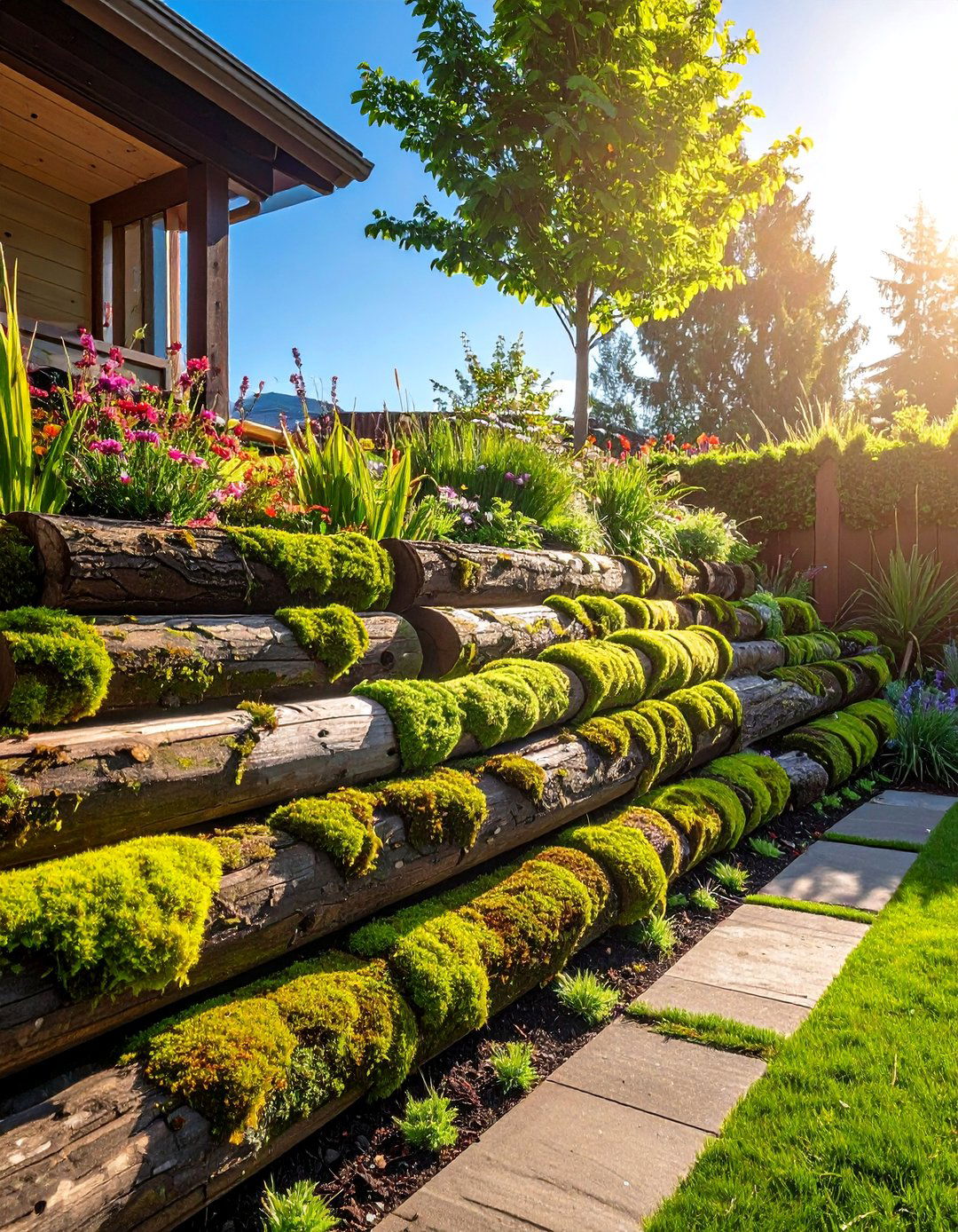 Log Retaining Walls - 30 Rustic Landscaping Ideas to Transform Your Outdoor Space