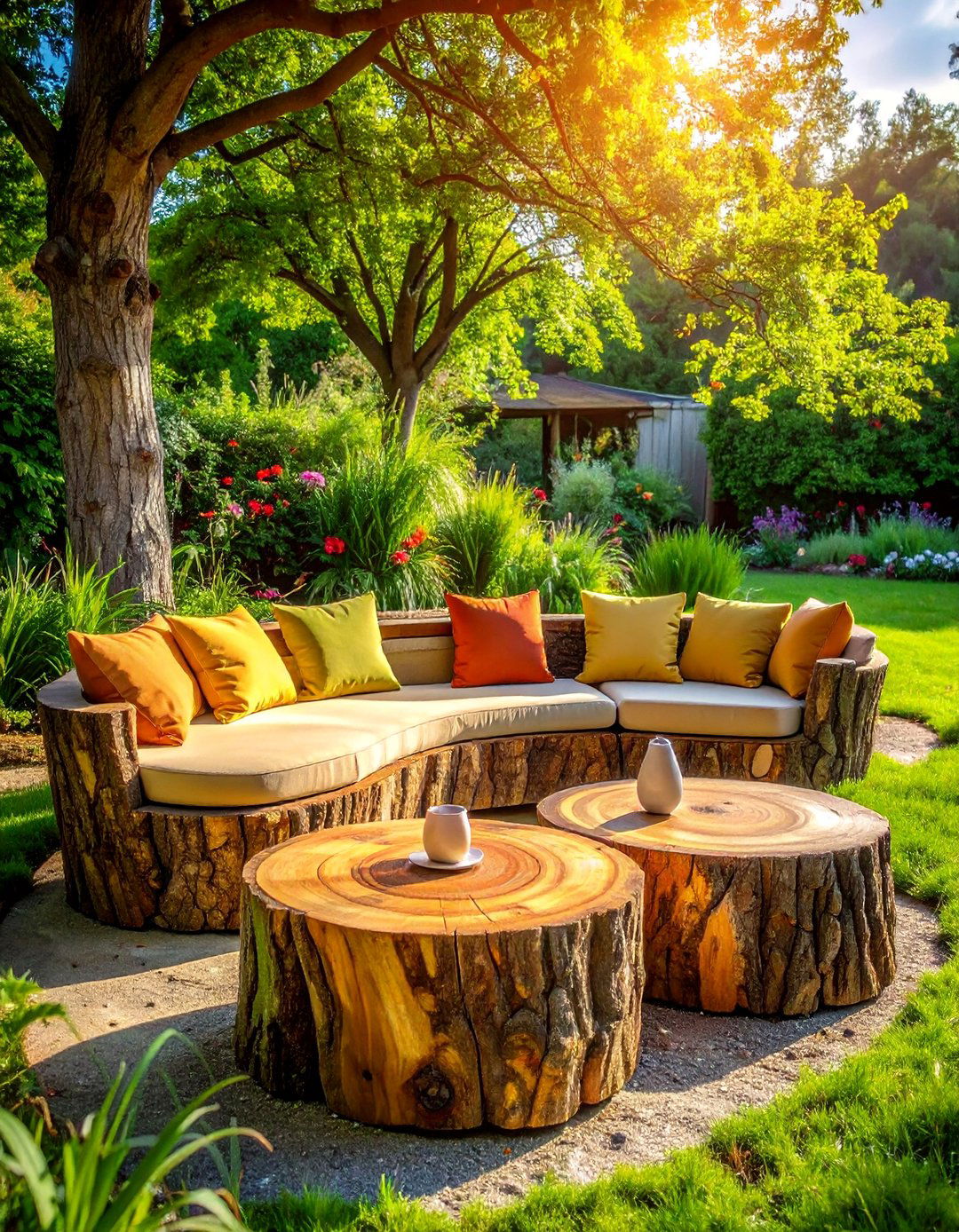 Log Stump Seating - 40 Cozy Outdoor Seating Ideas for Your Backyard