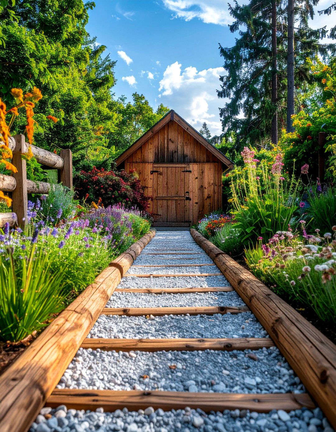 Log and Gravel Garden Path - 30 Garden Path Ideas to Enhance Your Outdoor Space