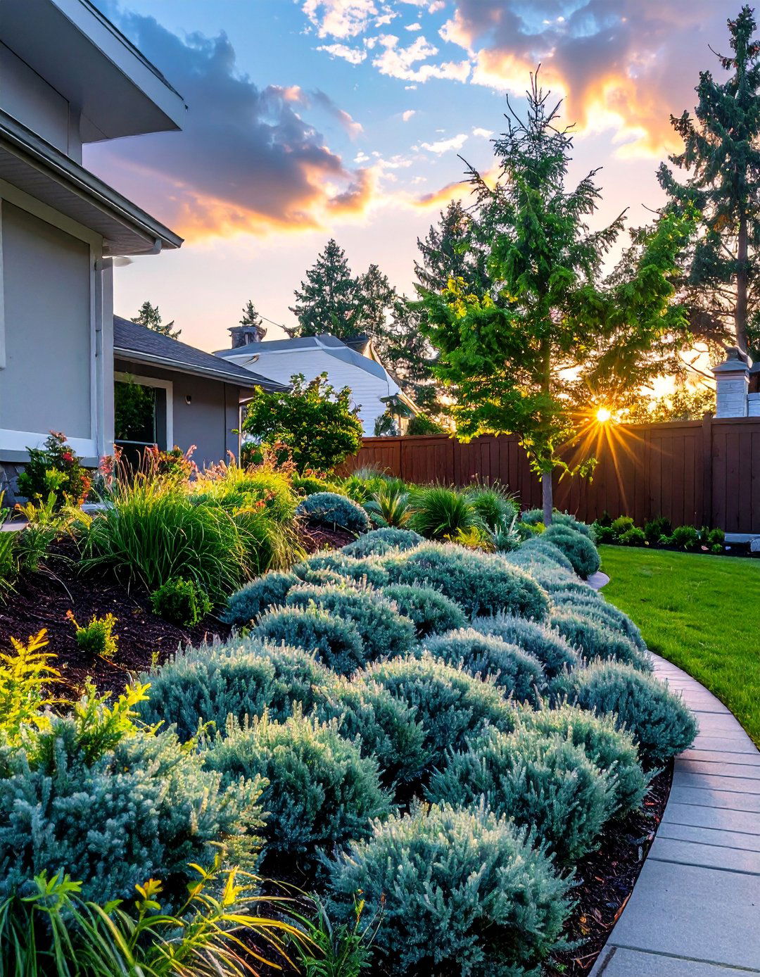 Low Lying Juniper Ground Cover for Slopes - 40 Small Front Yard Landscaping Ideas to Boost Curb Appeal