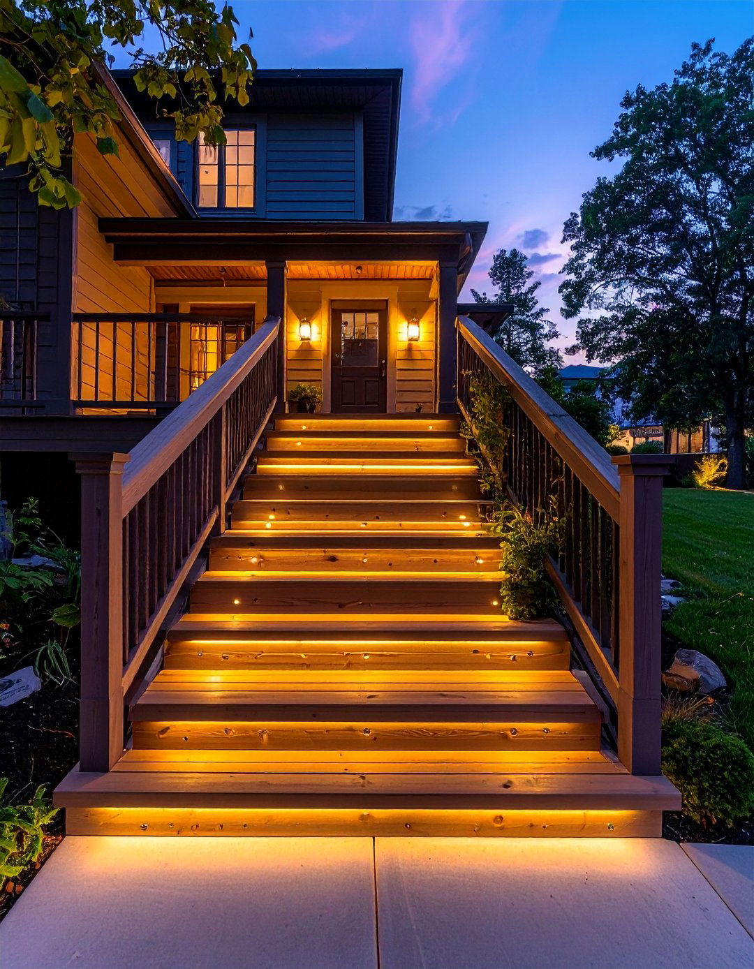 Low Profile Stair Riser Lights - 20 Front Porch Lighting Ideas to Enhance Your Home's Curb Appeal