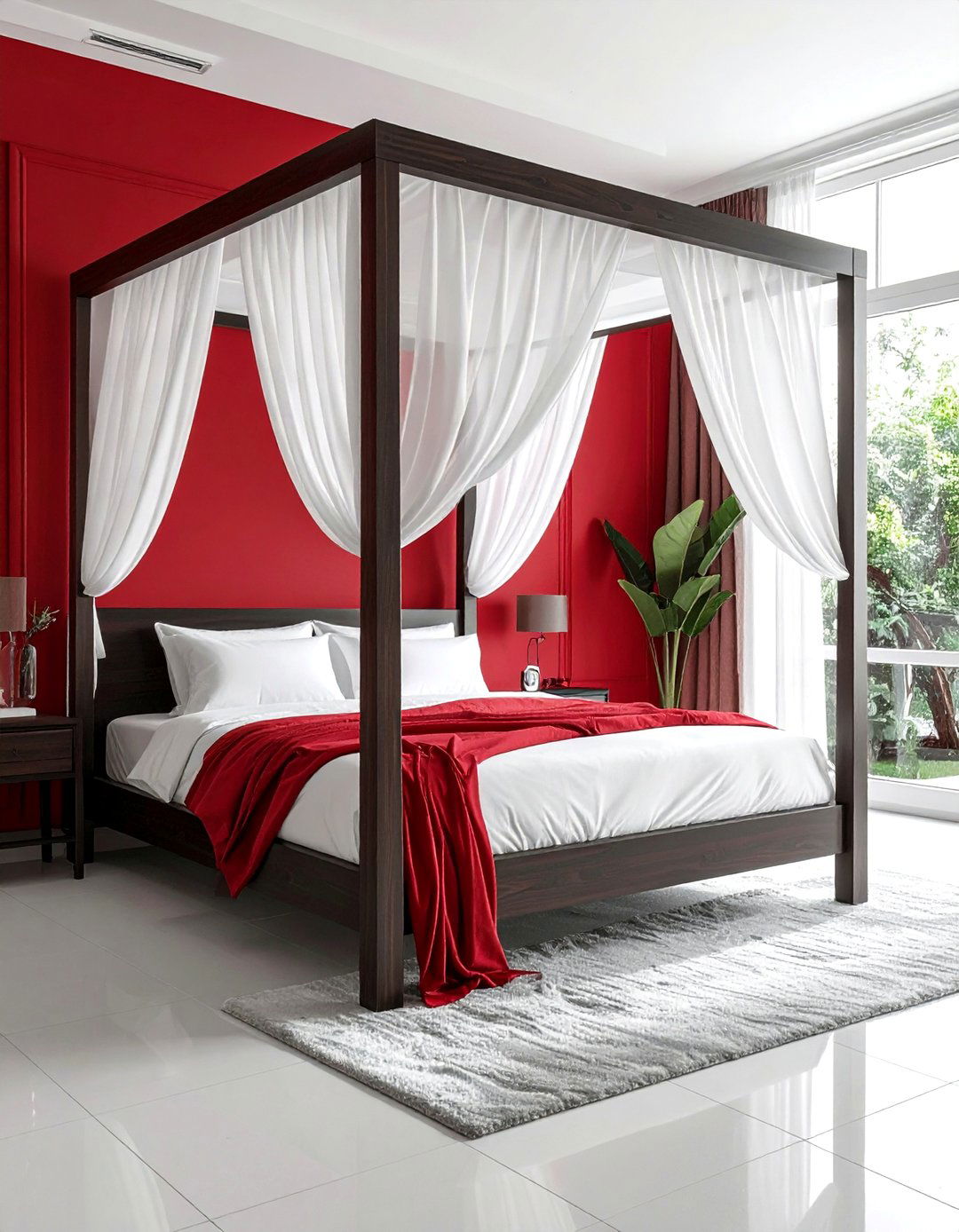 Luxurious Red Bedroom with a Canopy Bed - 20 Red Bedroom Ideas to Create a Bold and Cozy Space