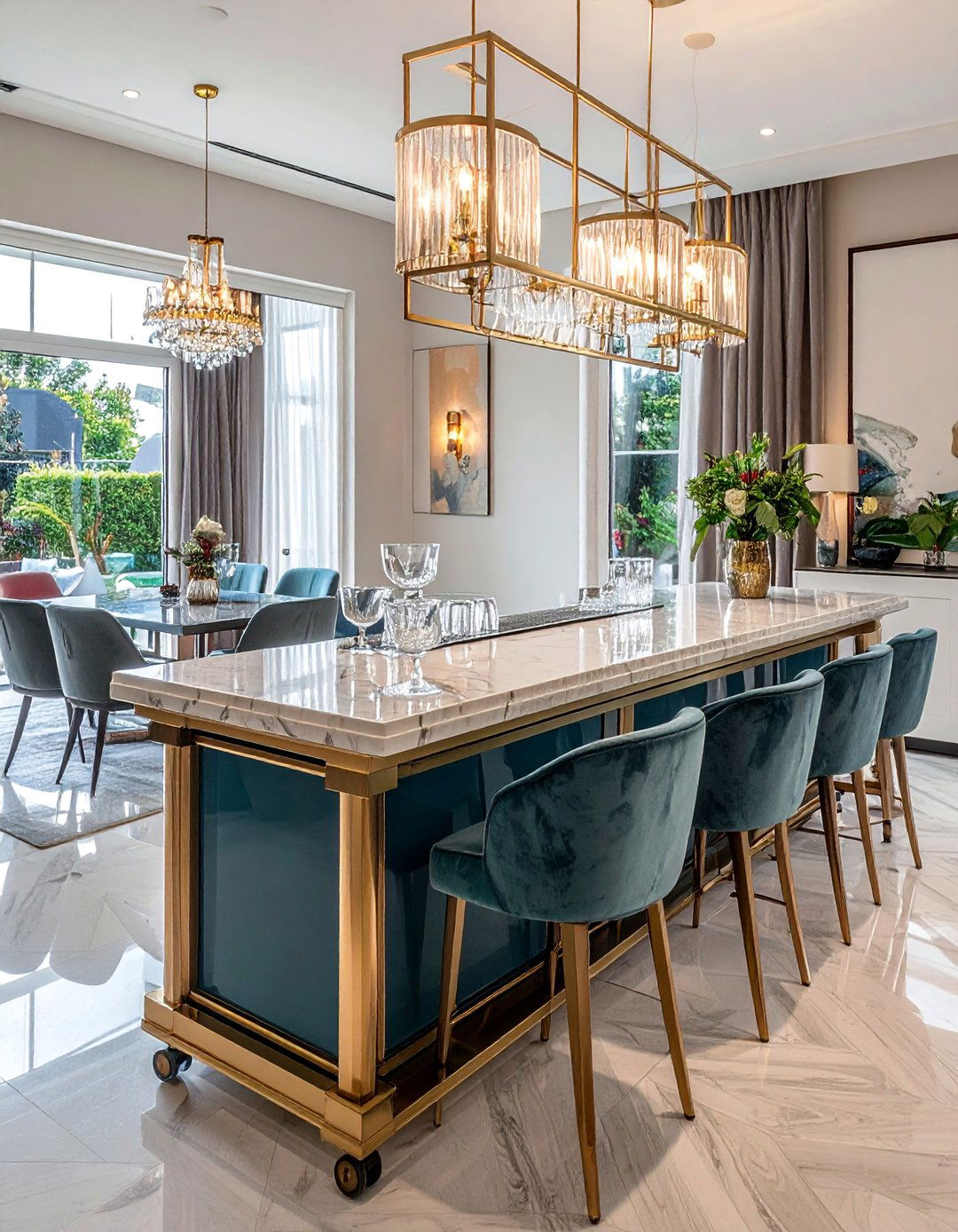 Luxury Bar Carts with Cocktail Station Setup - 40 Luxurious Dining Room Ideas for Elegant Entertaining