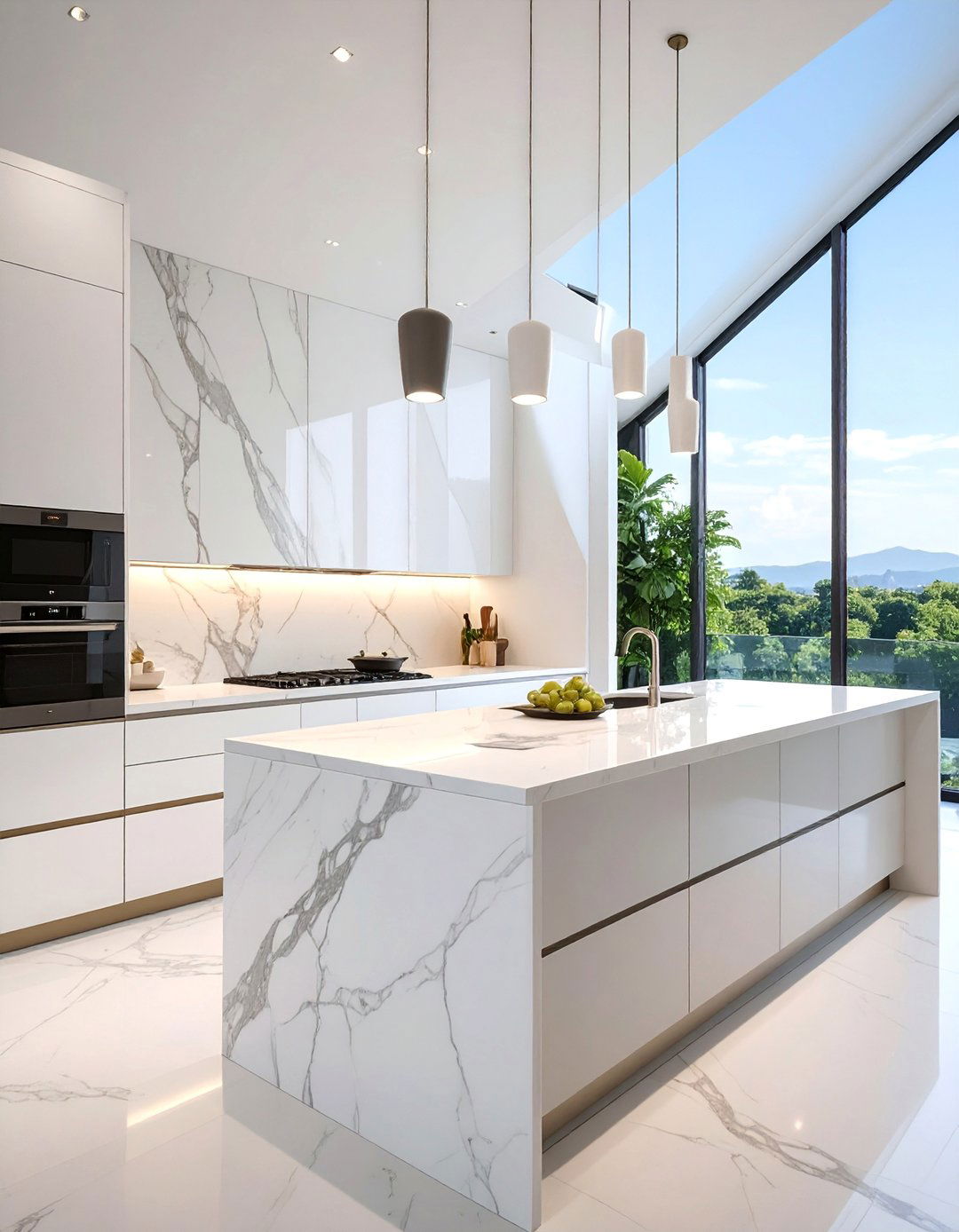 Marble Statement Wall Kitchen - 20 Sloped Ceiling Kitchen Ideas to Maximize Space