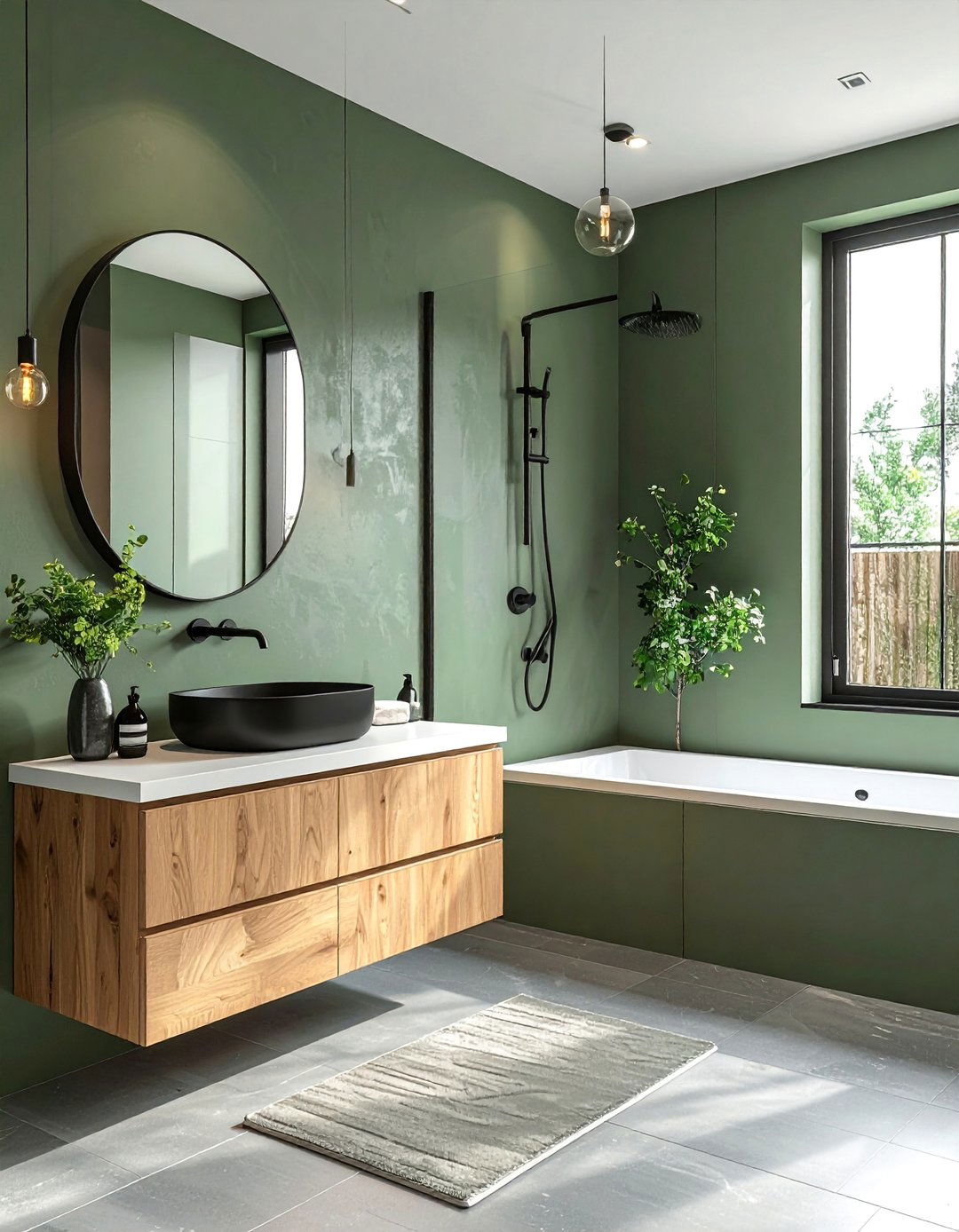 Matte Black Fixtures in a Sage Green Bathroom - 15 Stunning Black and Green Bathroom Design Ideas