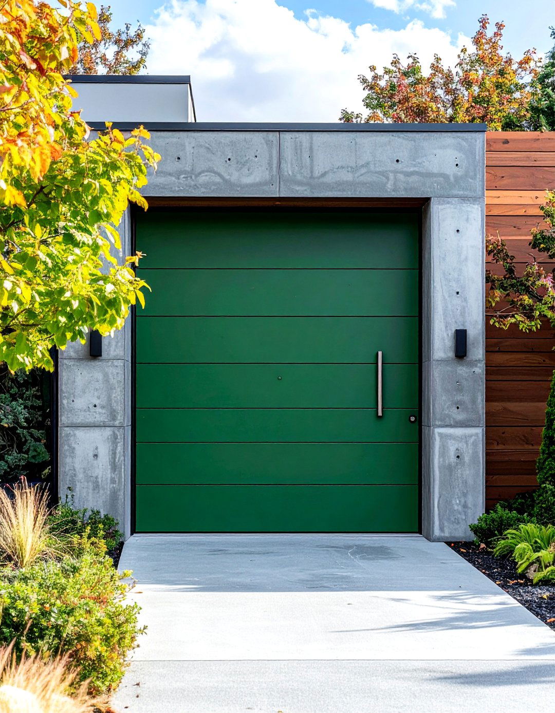 Matte Finish Basil Green Garage Door - 20 Green Garage Door Ideas to Boost Curb Appeal