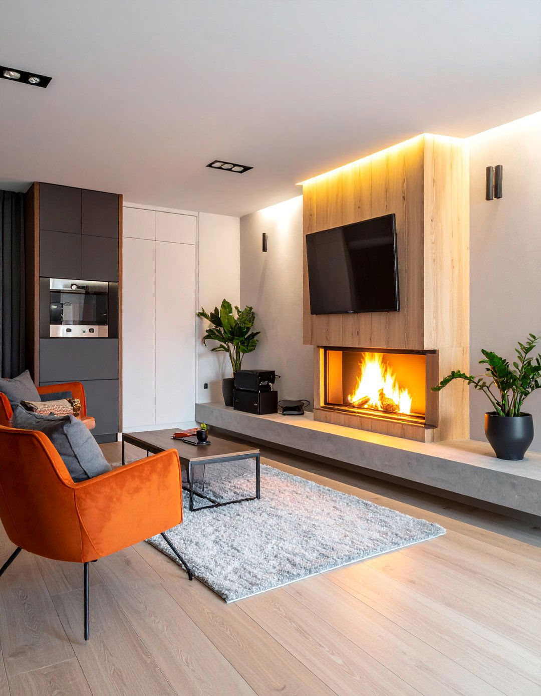 Media Wall Fireplace Integration - 20 Scandinavian Fireplace Ideas for Cozy Warmth
