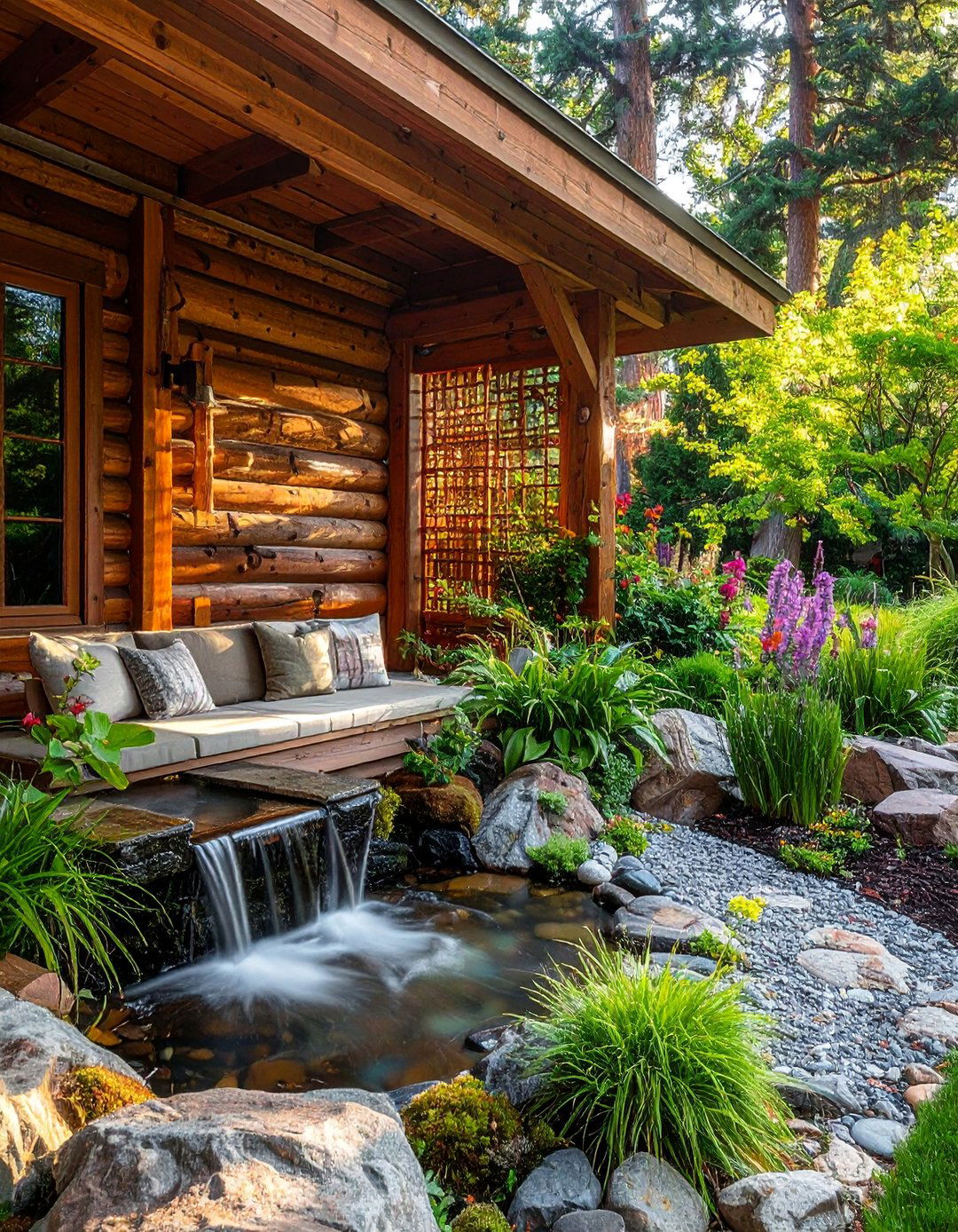 Meditation and Quiet Garden Spaces - 25 Log Cabin Landscaping Ideas for Rustic Appeal