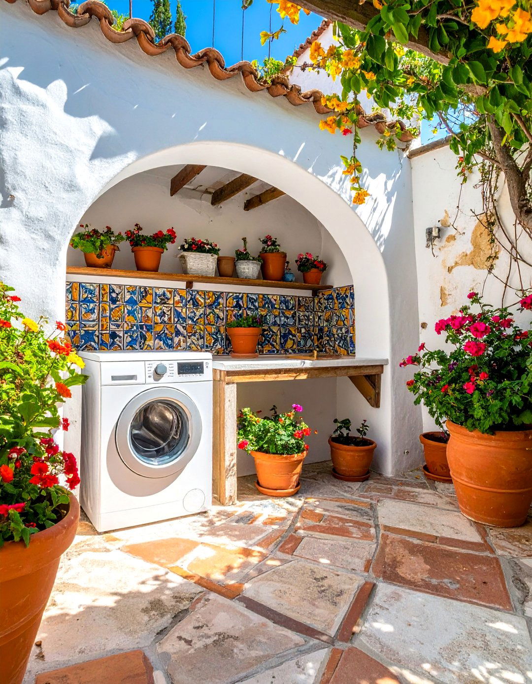 Mediterranean Courtyard Outdoor Laundry Space - 30 Outdoor Laundry Room Ideas for Functionality