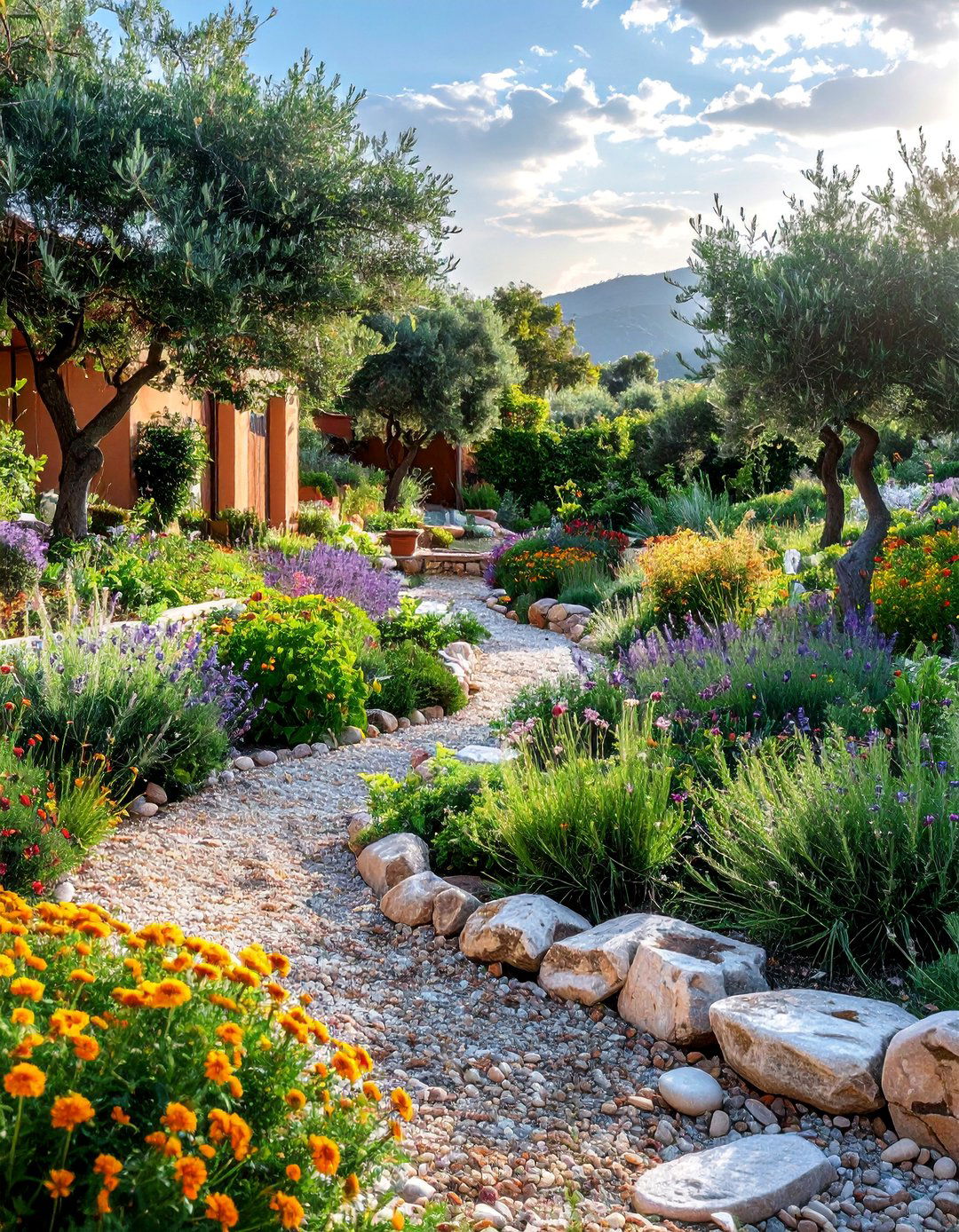 Mediterranean Herb Creek Garden - 30 Front Yard Dry Creek Bed Landscaping Ideas