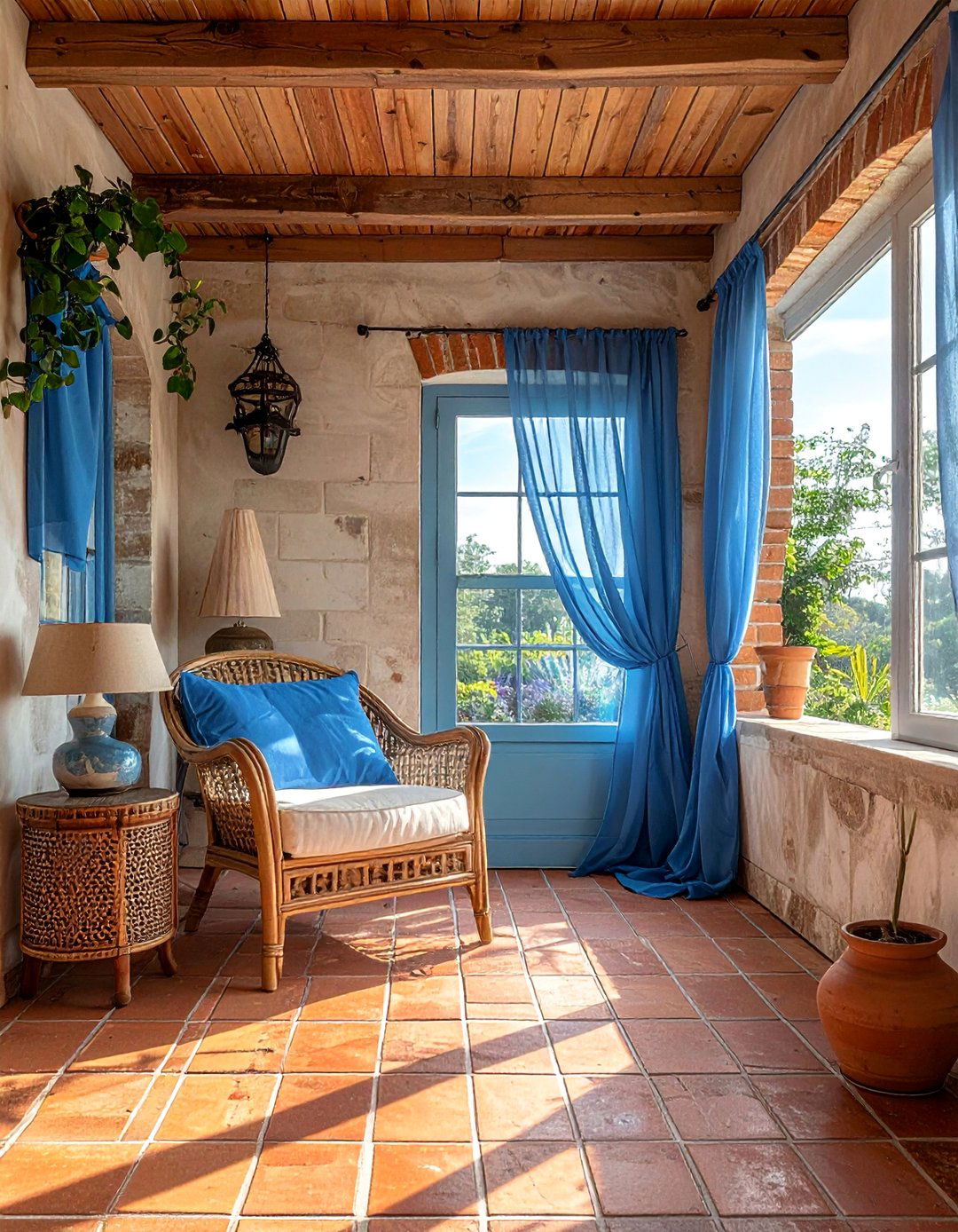 Mediterranean Inspired Brick Floor Sunroom - 20 Brick Floor Sunroom Ideas for a Rustic Charm