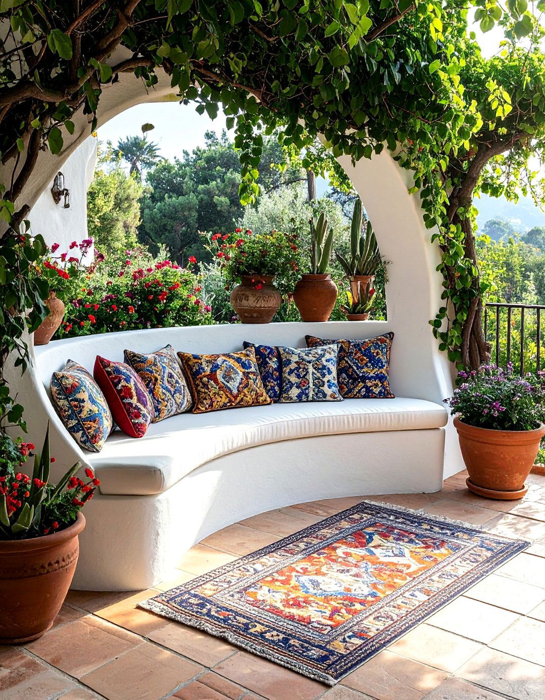 Mediterranean Patio with Built In Stucco Seating - 25 Mediterranean Patio Ideas for a Relaxing Outdoor Space