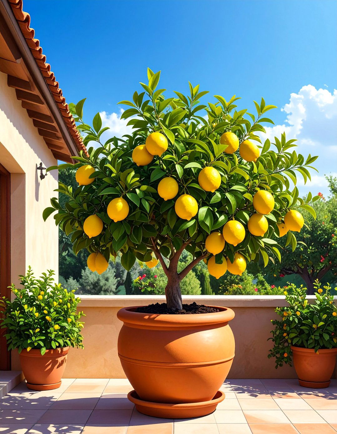 Mediterranean Patio with Citrus Trees in Containers - 25 Mediterranean Patio Ideas for a Relaxing Outdoor Space