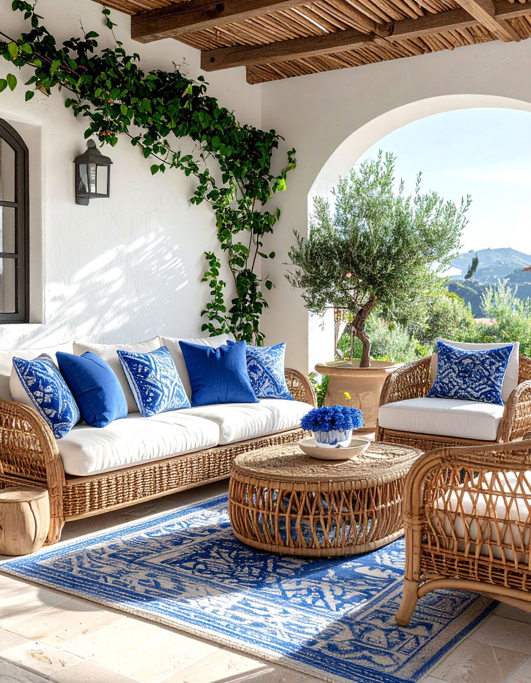 Mediterranean Patio with Natural Rattan and Wicker Furniture - 25 Mediterranean Patio Ideas for a Relaxing Outdoor Space