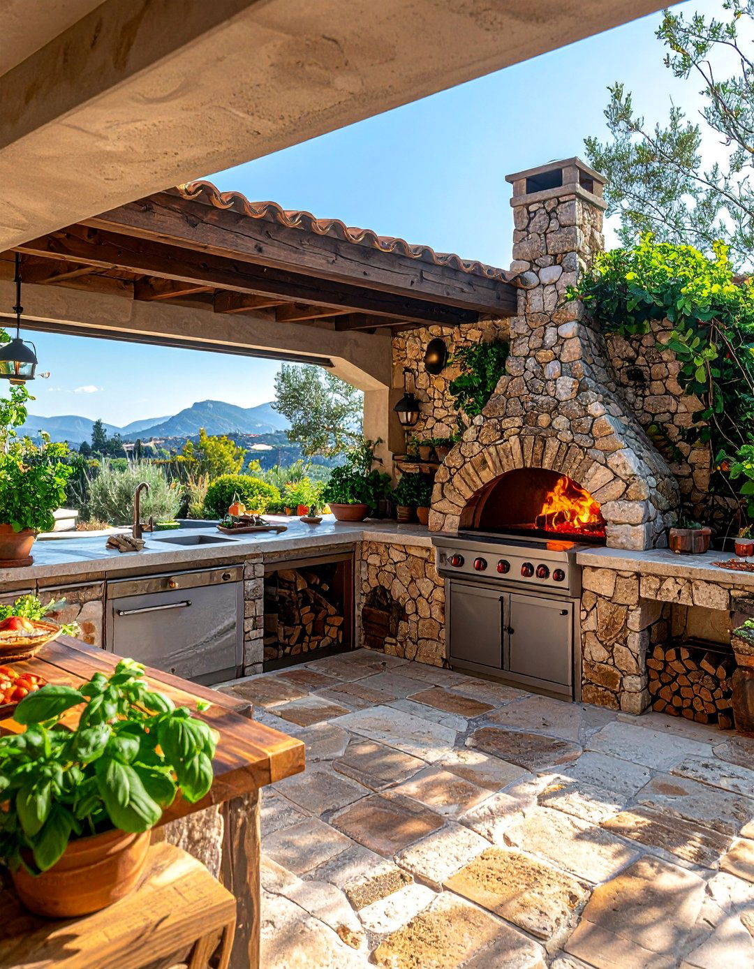 Mediterranean Patio with a Rustic Outdoor Kitchen - 25 Mediterranean Patio Ideas for a Relaxing Outdoor Space