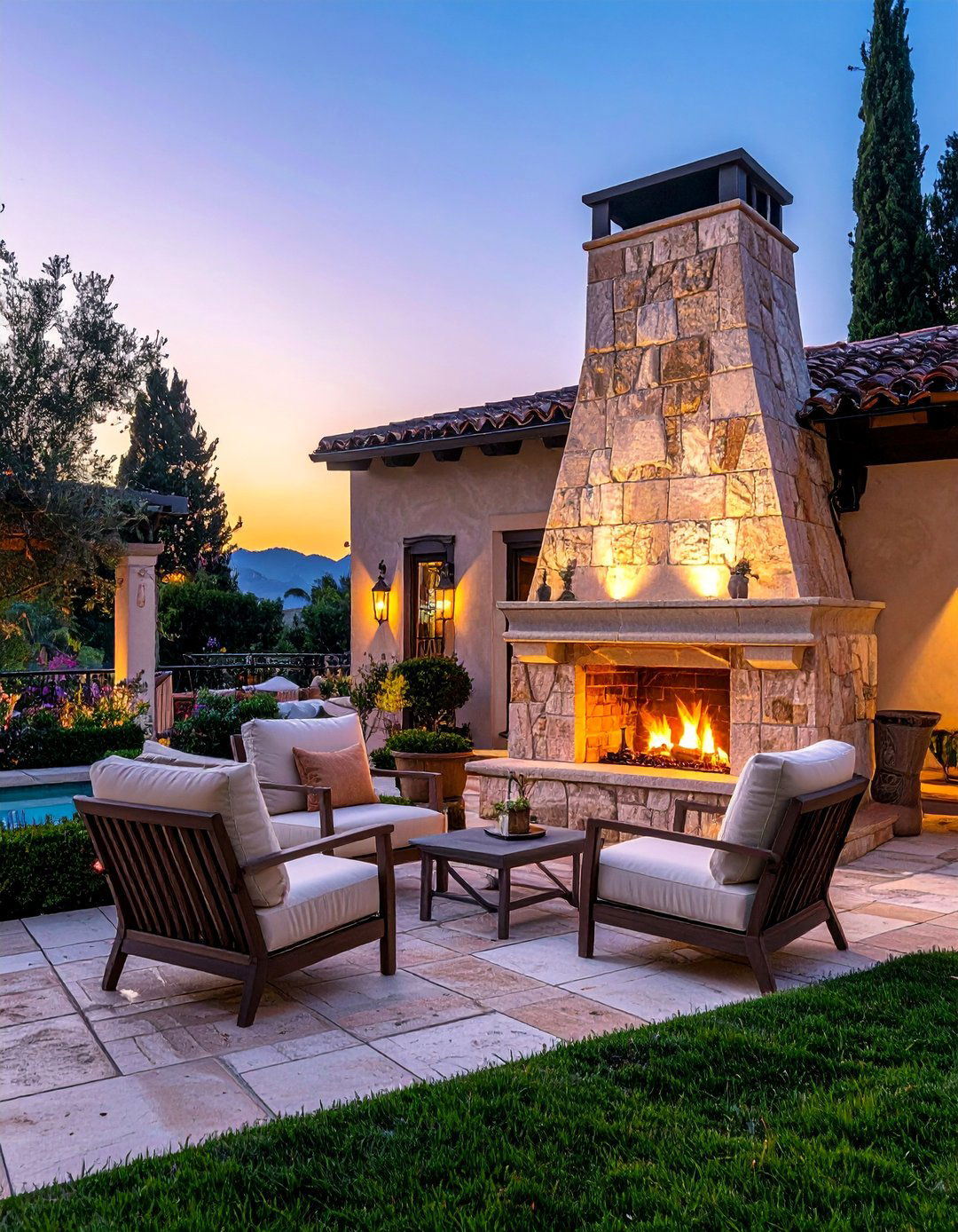 Mediterranean Patio with an Outdoor Fireplace - 25 Mediterranean Patio Ideas for a Relaxing Outdoor Space