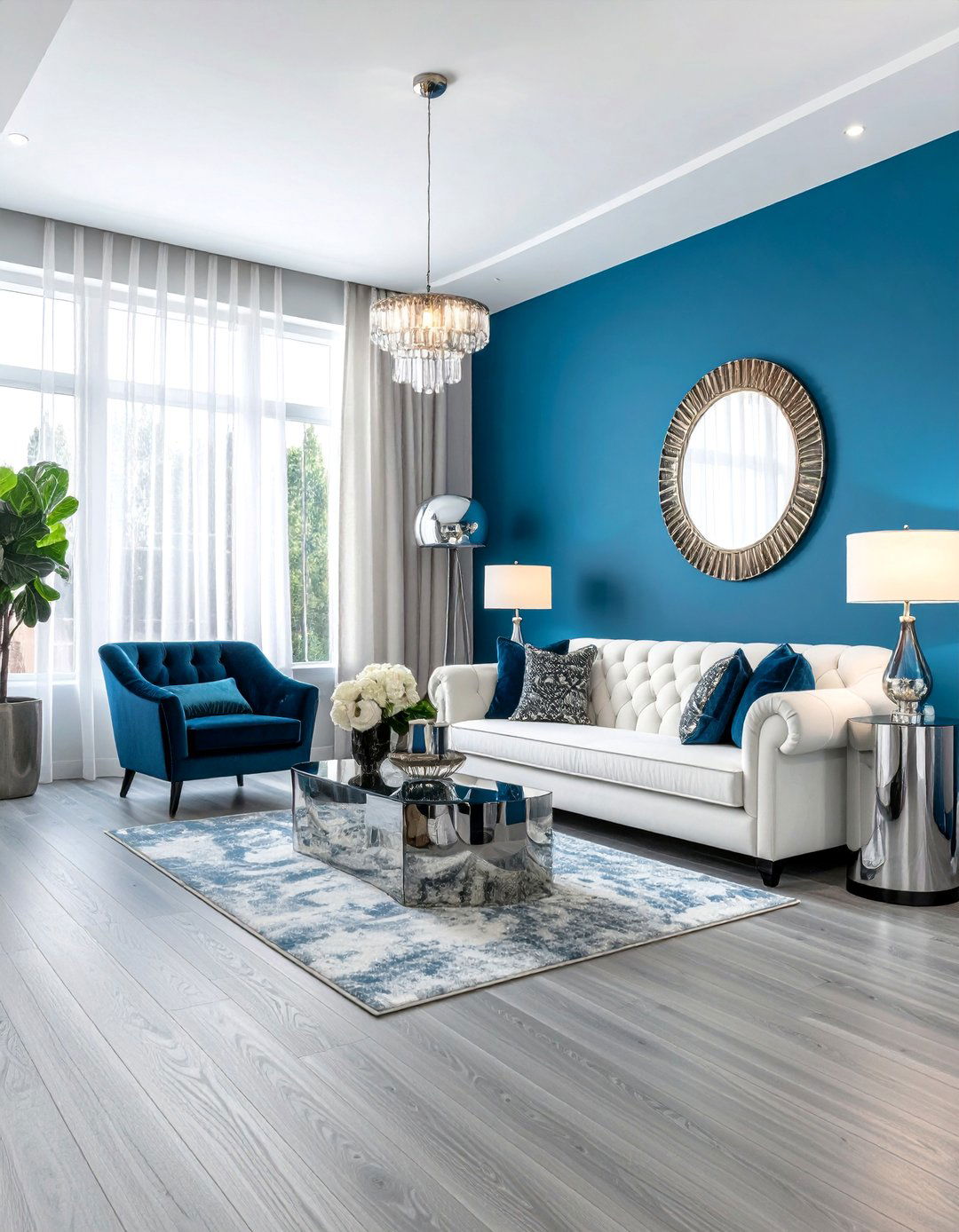 Medium Grey Hardwood Floors with Tiffany Blue Walls - 20 Grey Floor Living Room With Blue Walls Ideas
