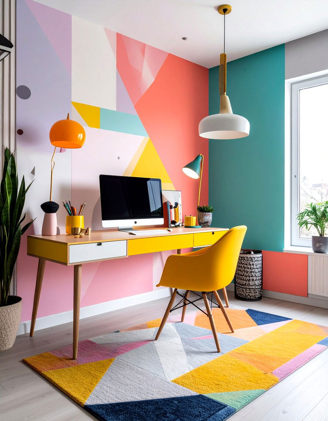 Memphis Design Inspired Eclectic Home Office - 25 Eclectic Home Office Ideas for Creative Workspaces