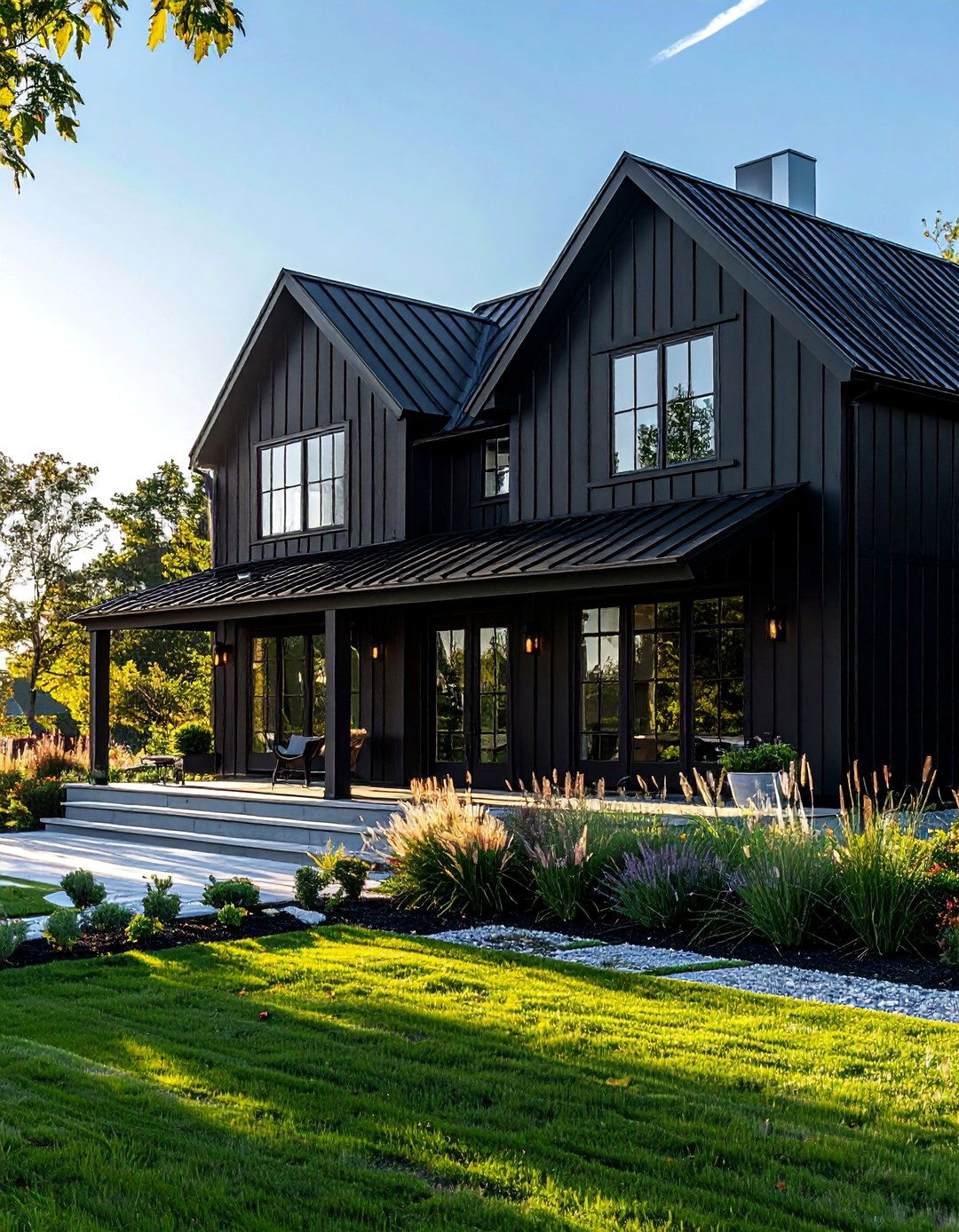 Metal Awnings Over Windows - 40 Black Modern Farmhouse Exterior Design Ideas for a Sleek Look