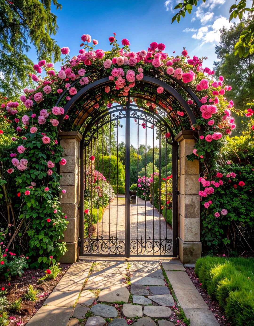 Metal Garden Gate with an Integrated Arbor - 25 Metal Garden Gate Ideas for a Stylish Entrance