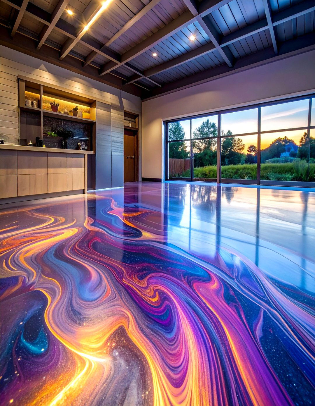 Metallic Epoxy Sophistication - 20 Shed Floor Ideas for Durable and Stylish Spaces